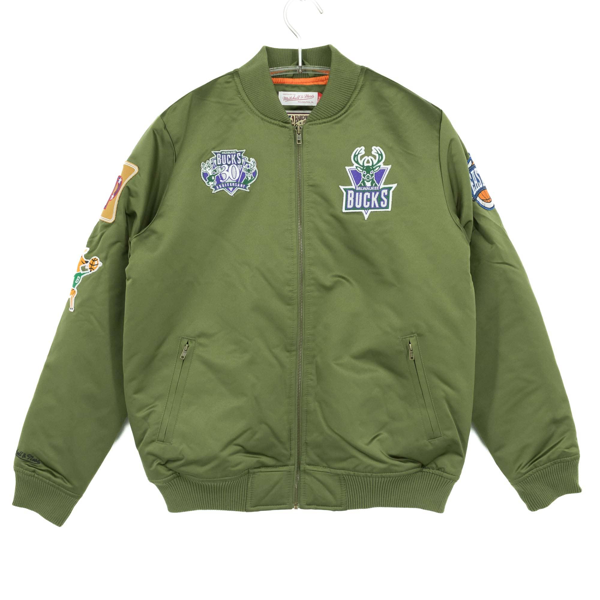 Milwaukee Bucks Olive Mitchell & Ness Heavyweight Satin NBA Jacket