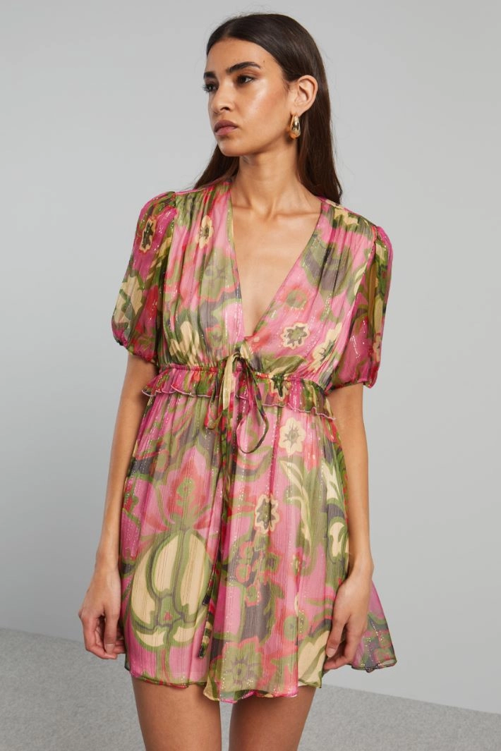 Lurex-crepon mini dress - PINK GREEN
