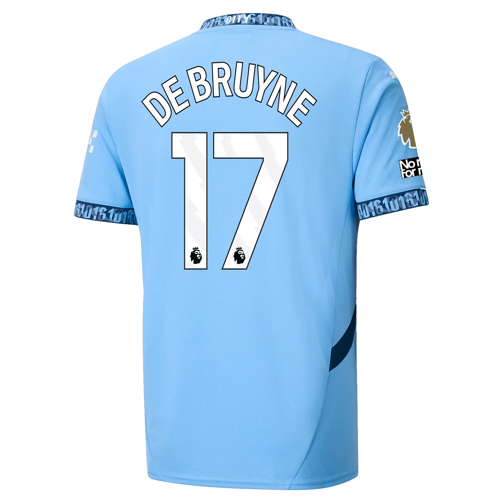 Manchester City Kevin De Bruyne Home Jersey w/ EPL + No Room For Racism + Club World Cup Patches 24/25 (Team Light Blue/Marine Blue)