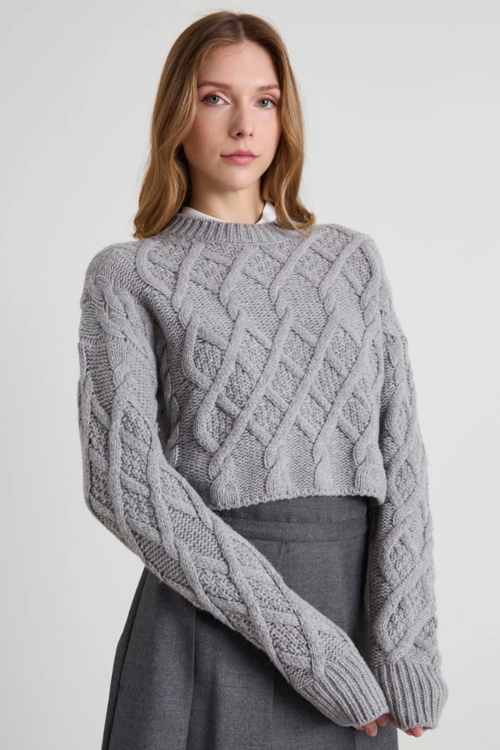 Cable-knit wool sweater - GREY