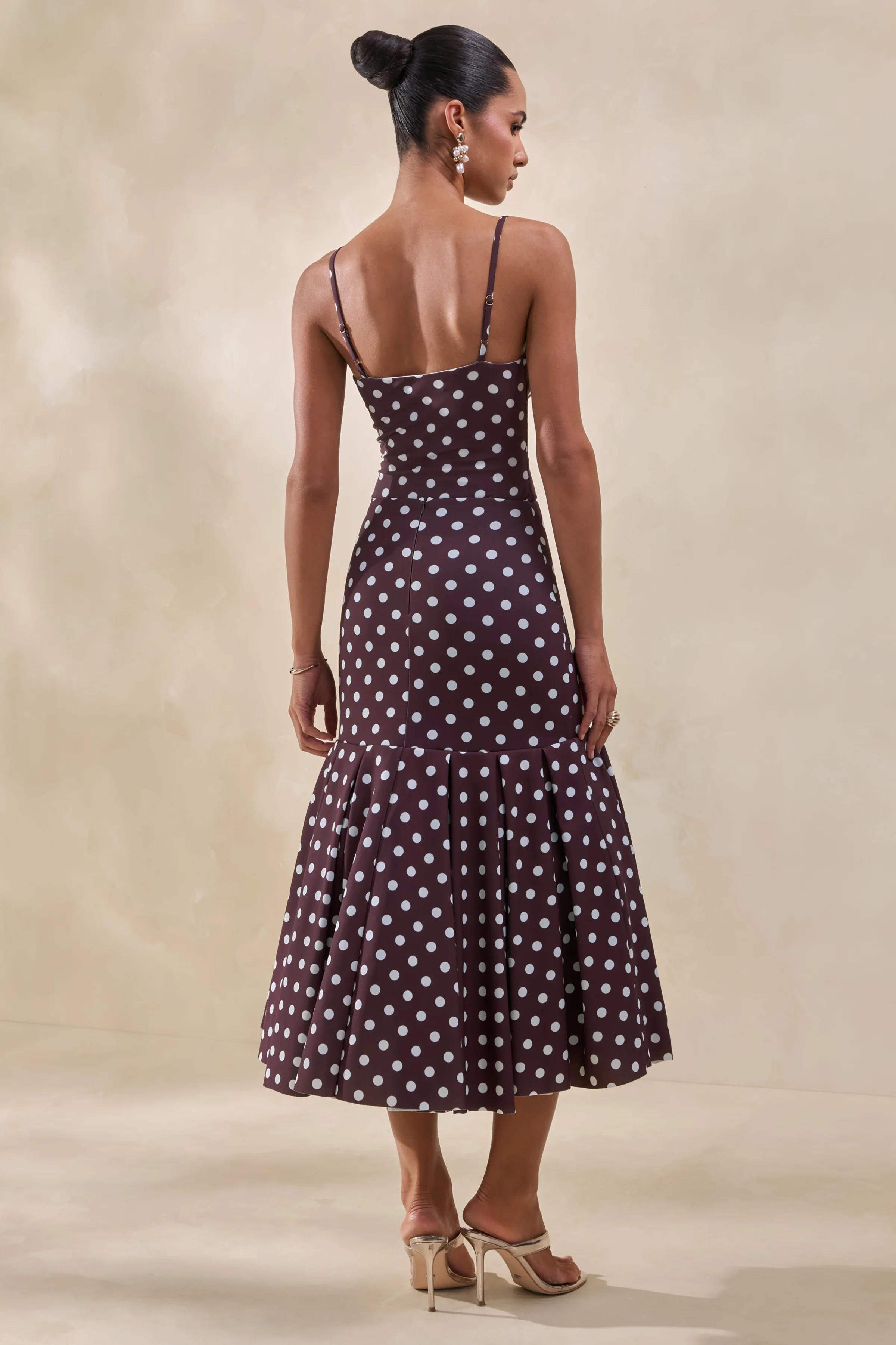 Rayna | Brown Polka-Dot V-Neck Thong Bodysuit