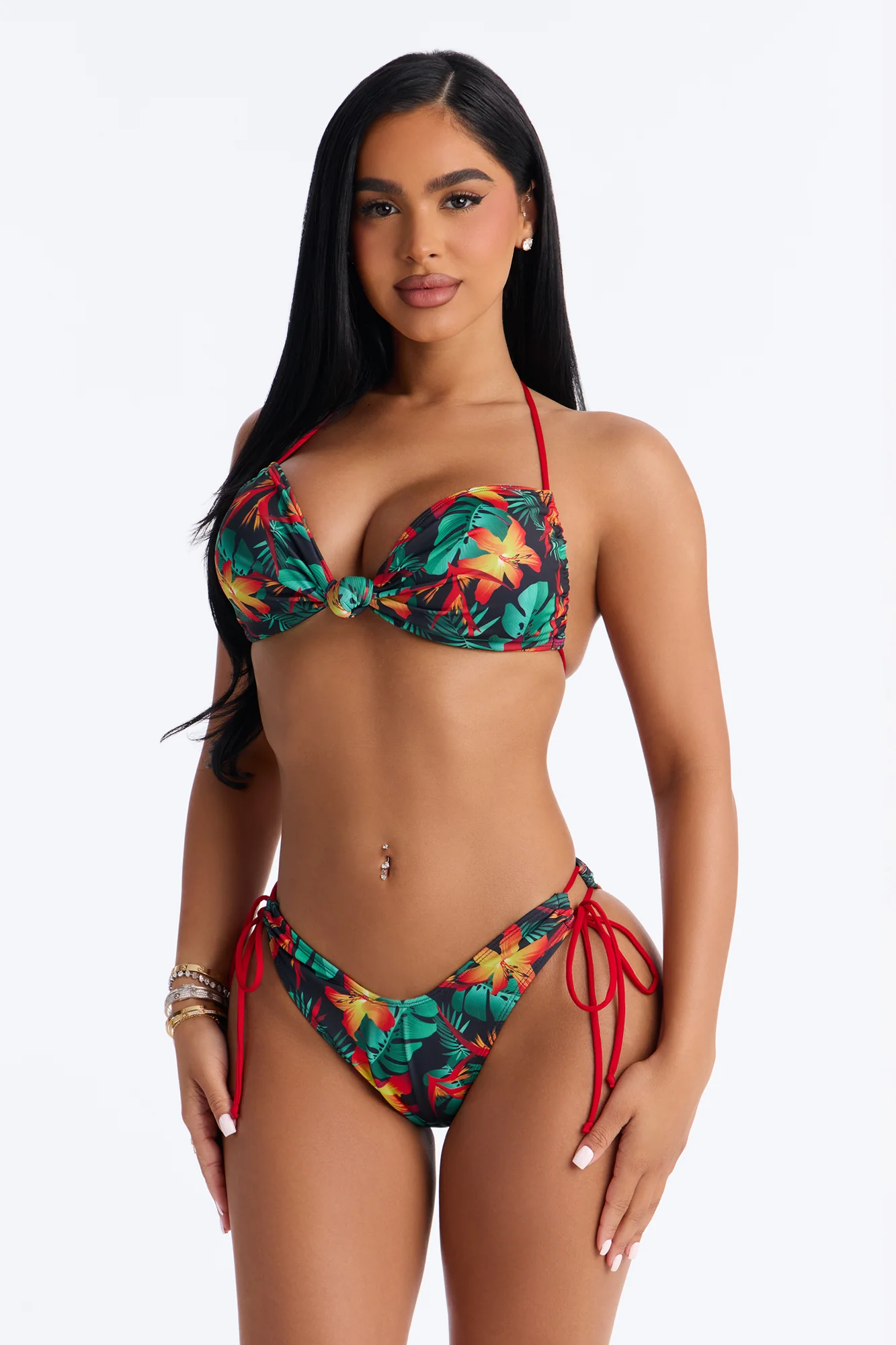 Beach Therapy Bandeau Knot Contrast 2 Piece Bikini - Green/combo