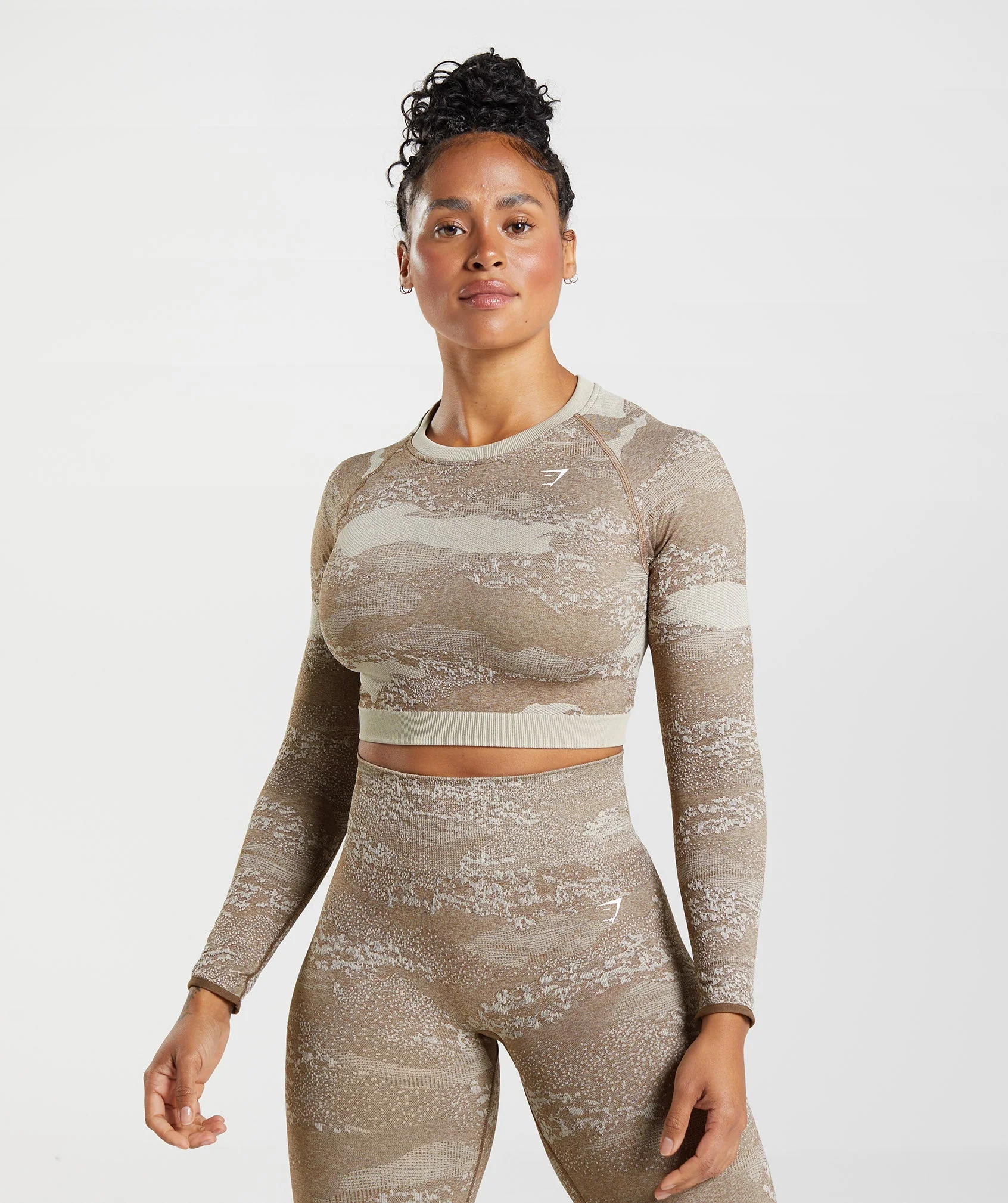 Adapt Camo Seamless Lace Up Back Top Pebble Grey/Soul Brown