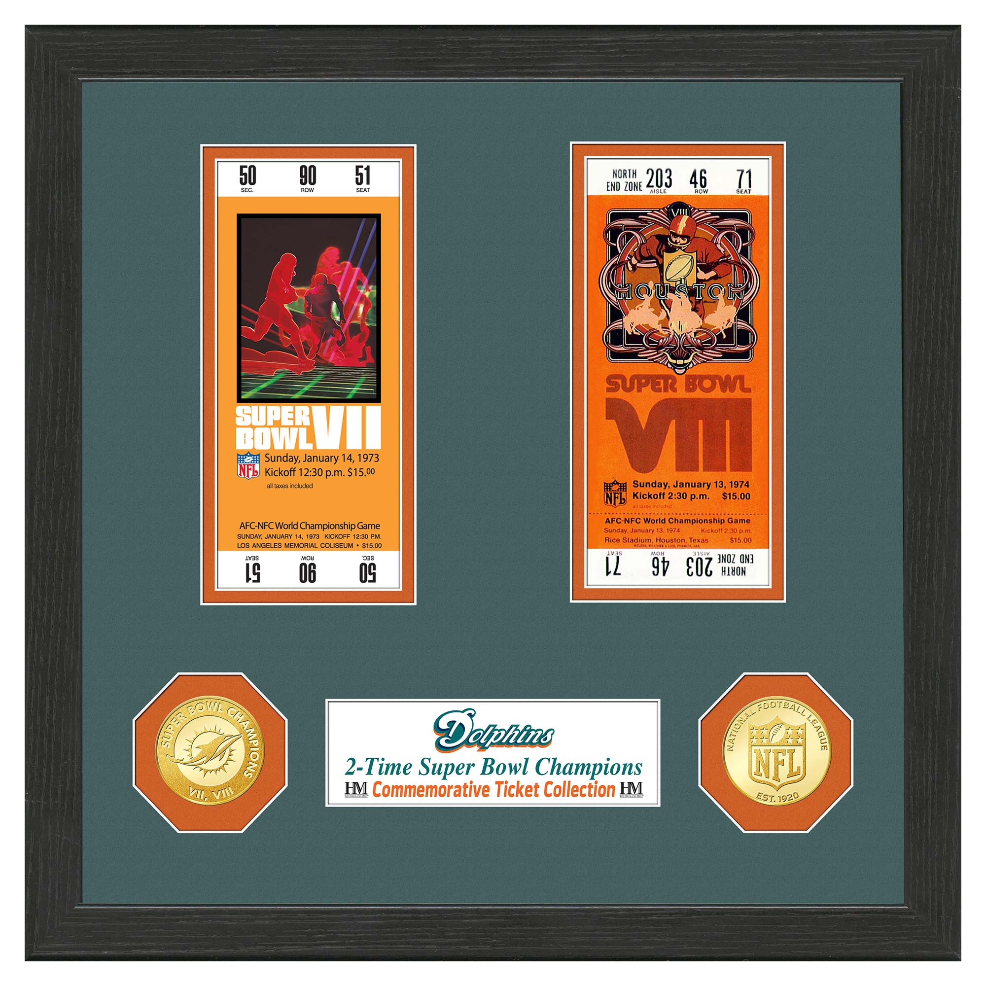 Miami Dolphins Super Bowl Tickets Bronze Coins Framed NFL Photo