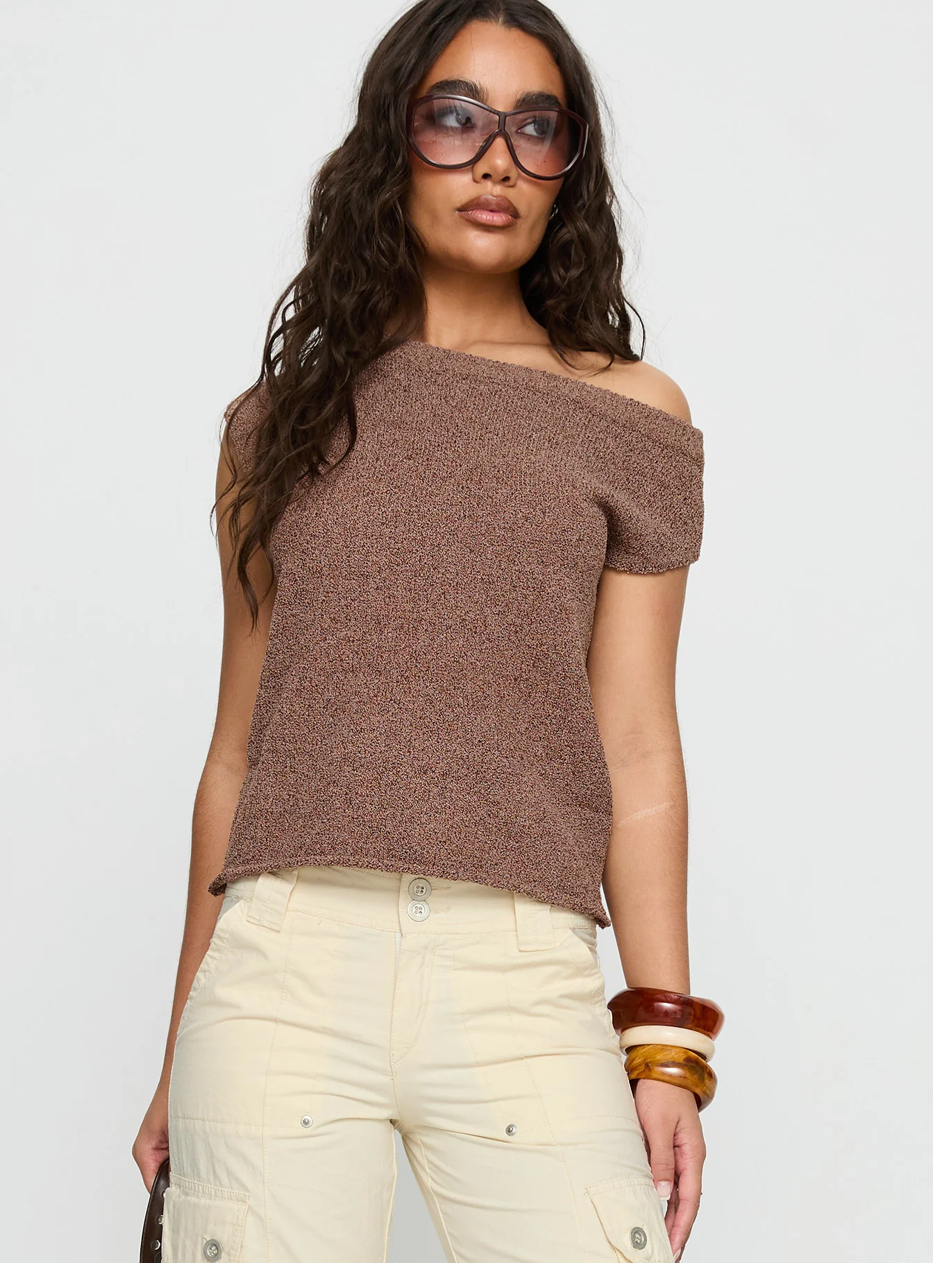 Ashfield Off Shoulder Top Brown