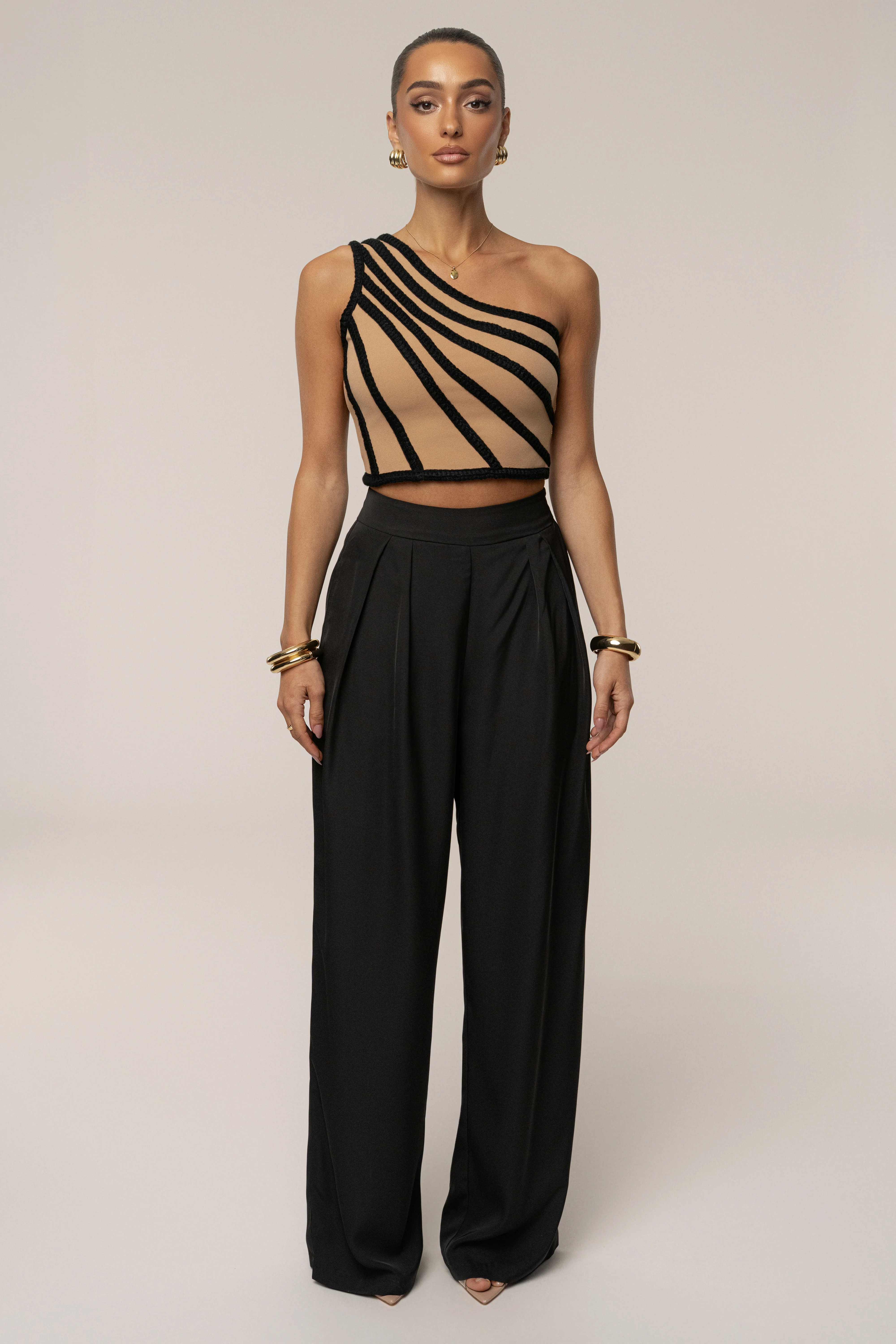Black Braided One Shoulder Top