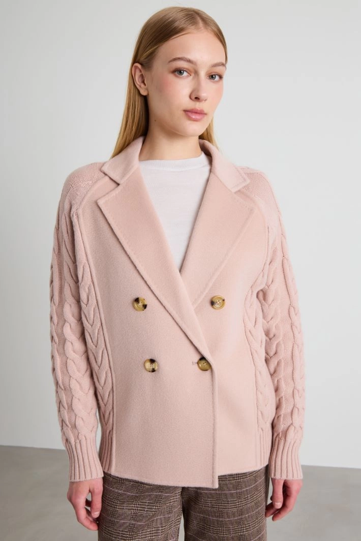 Pea coat with knitted inserts - LIGHT PINK