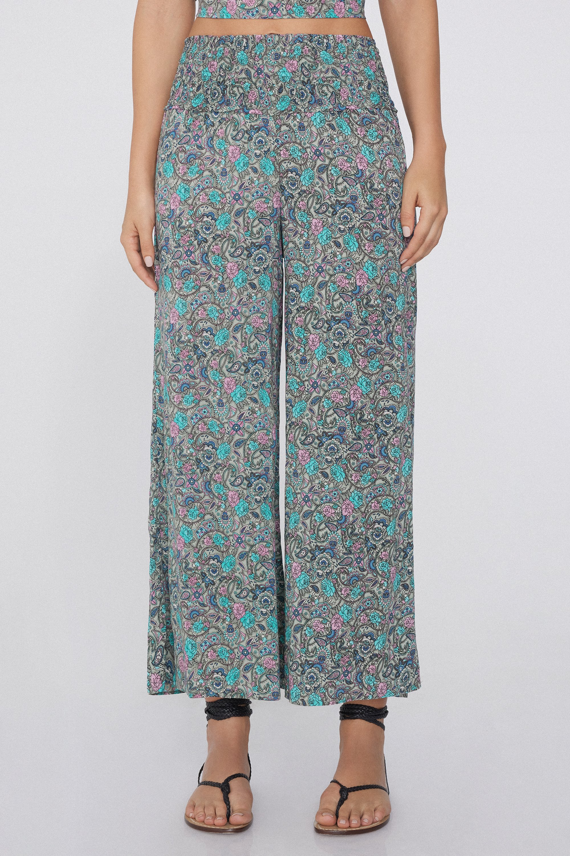 Stitched-Smock Canvas Cropped Trousers