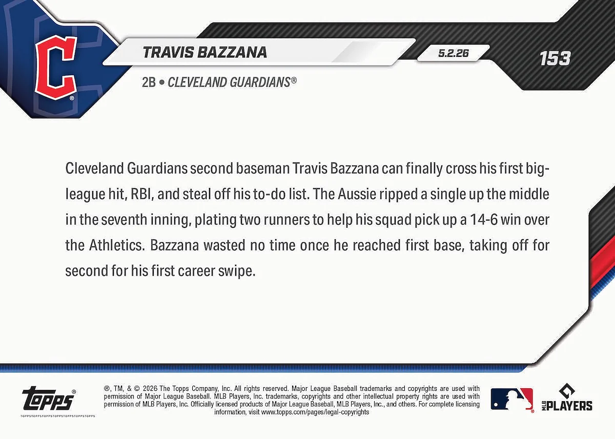 Travis Bazzana - 2026 MLB Topps NOW® - Card 153