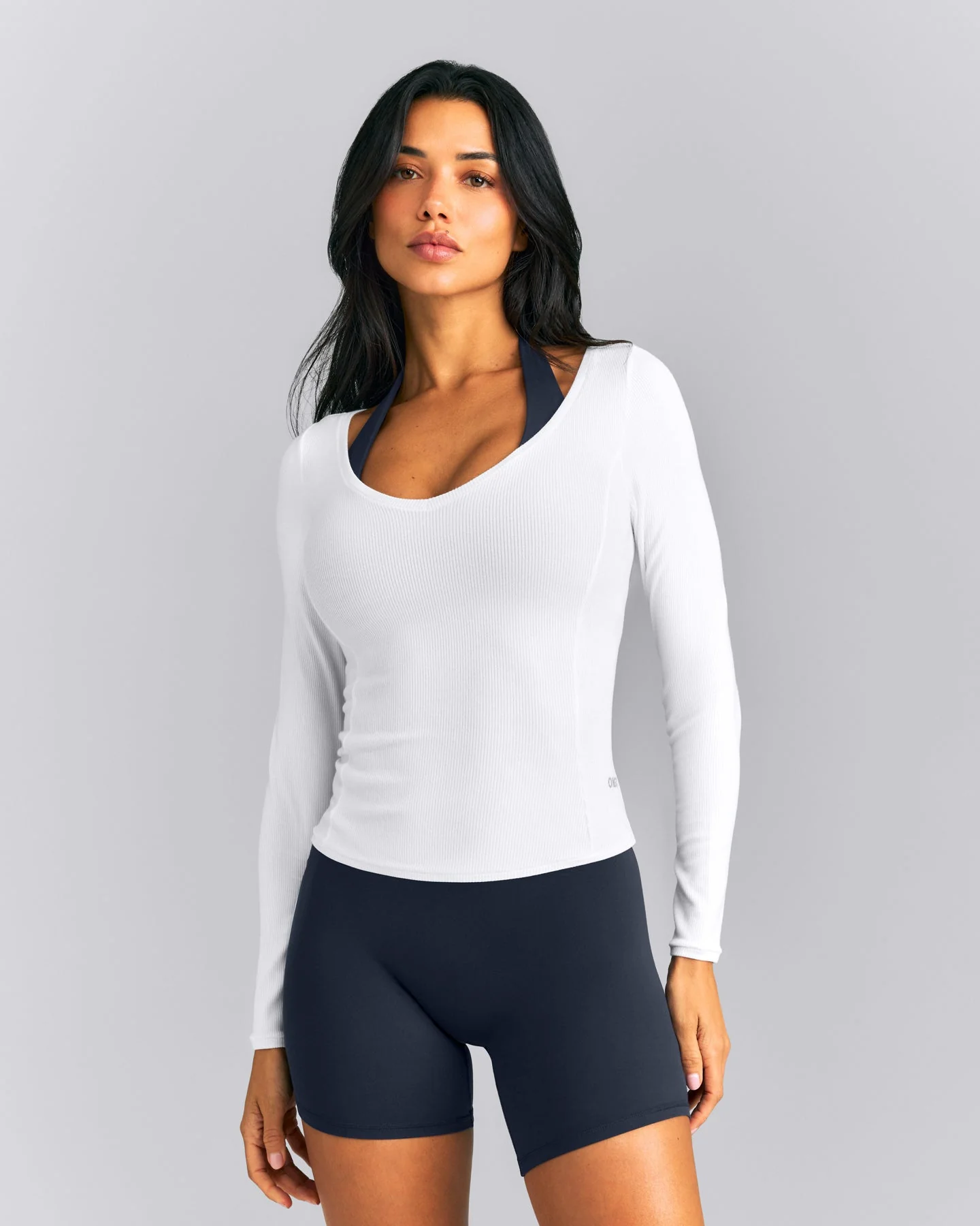 Mellow™ Rib V Neck Long Sleeve Top | White