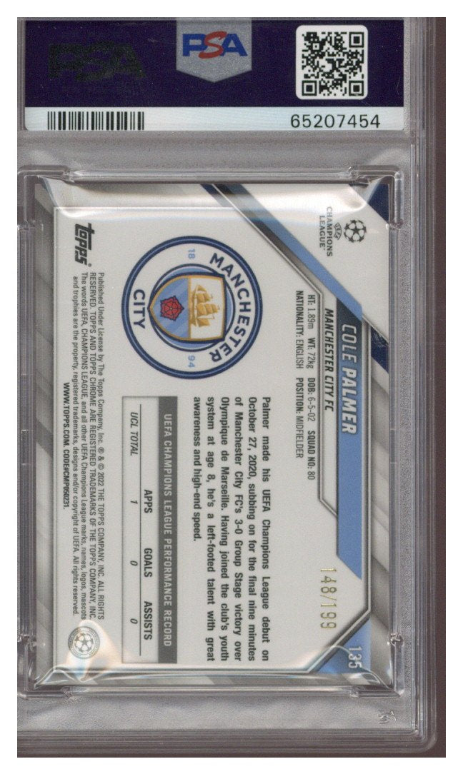 2021-22 Topps Chrome Cole Palmer UEFA #135 Aqua Refractor RC 148/199 PSA 10