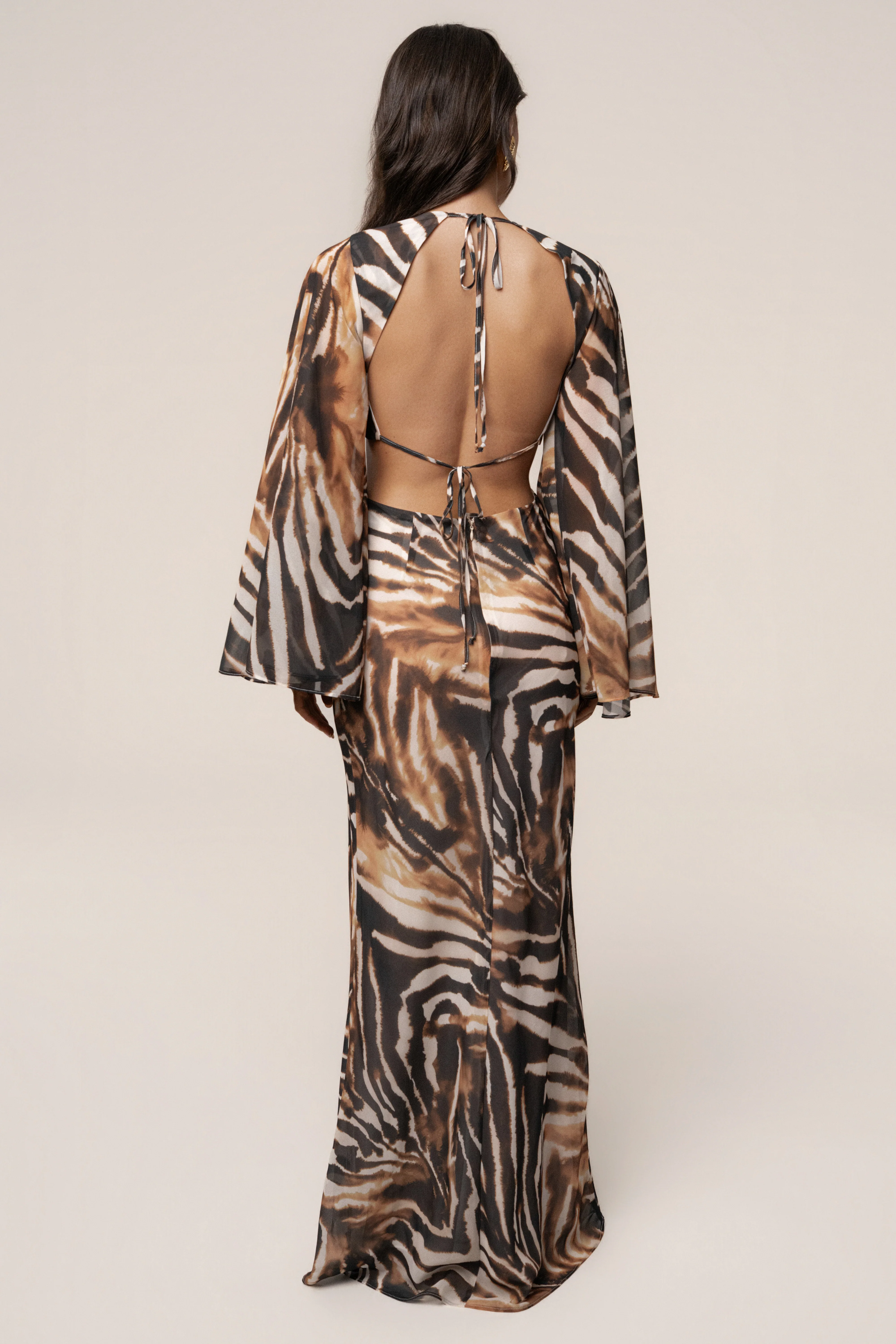 Brown Zebra Instincts Print Maxi Dress
