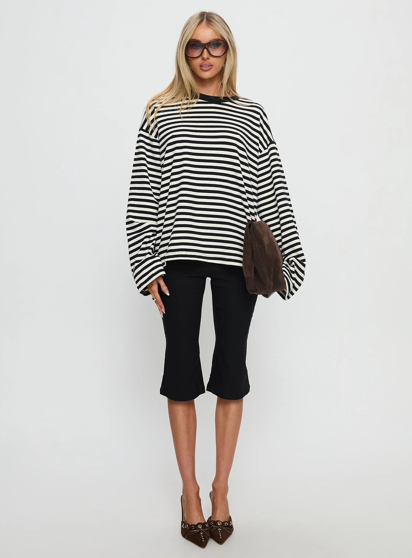 Settle Down Long Sleeve Top Black / White Stripe