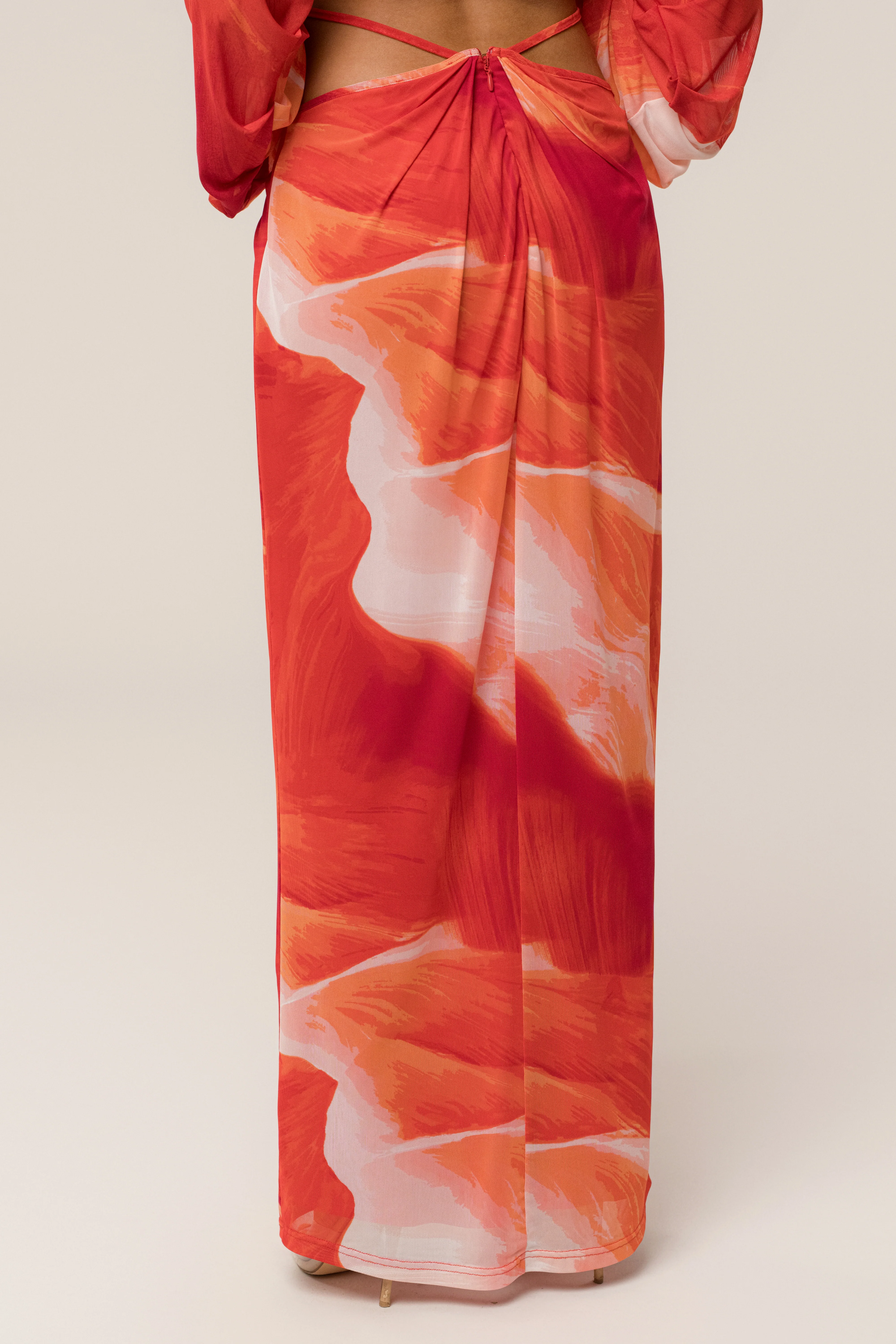 Sunset Red Hera Draped Maxi Skirt