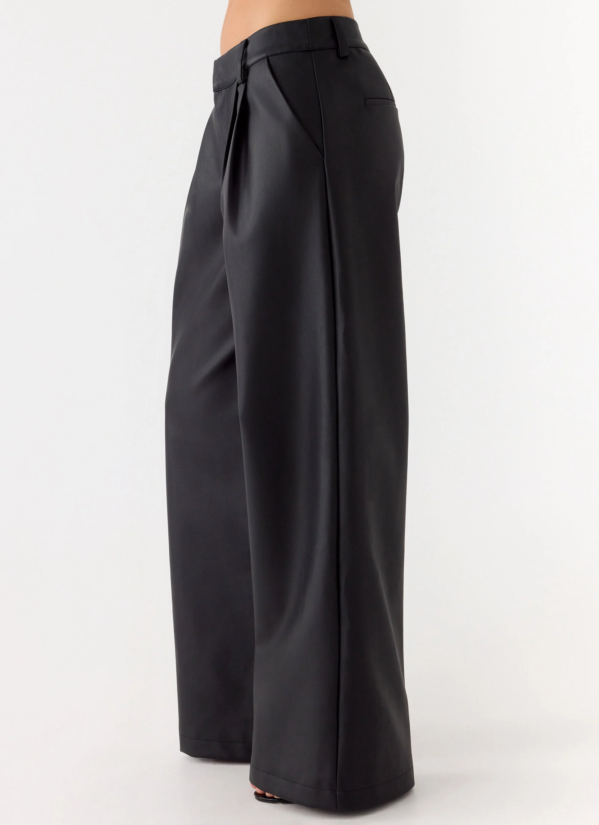 Samuel Low Rise Faux Leather Pants - Black