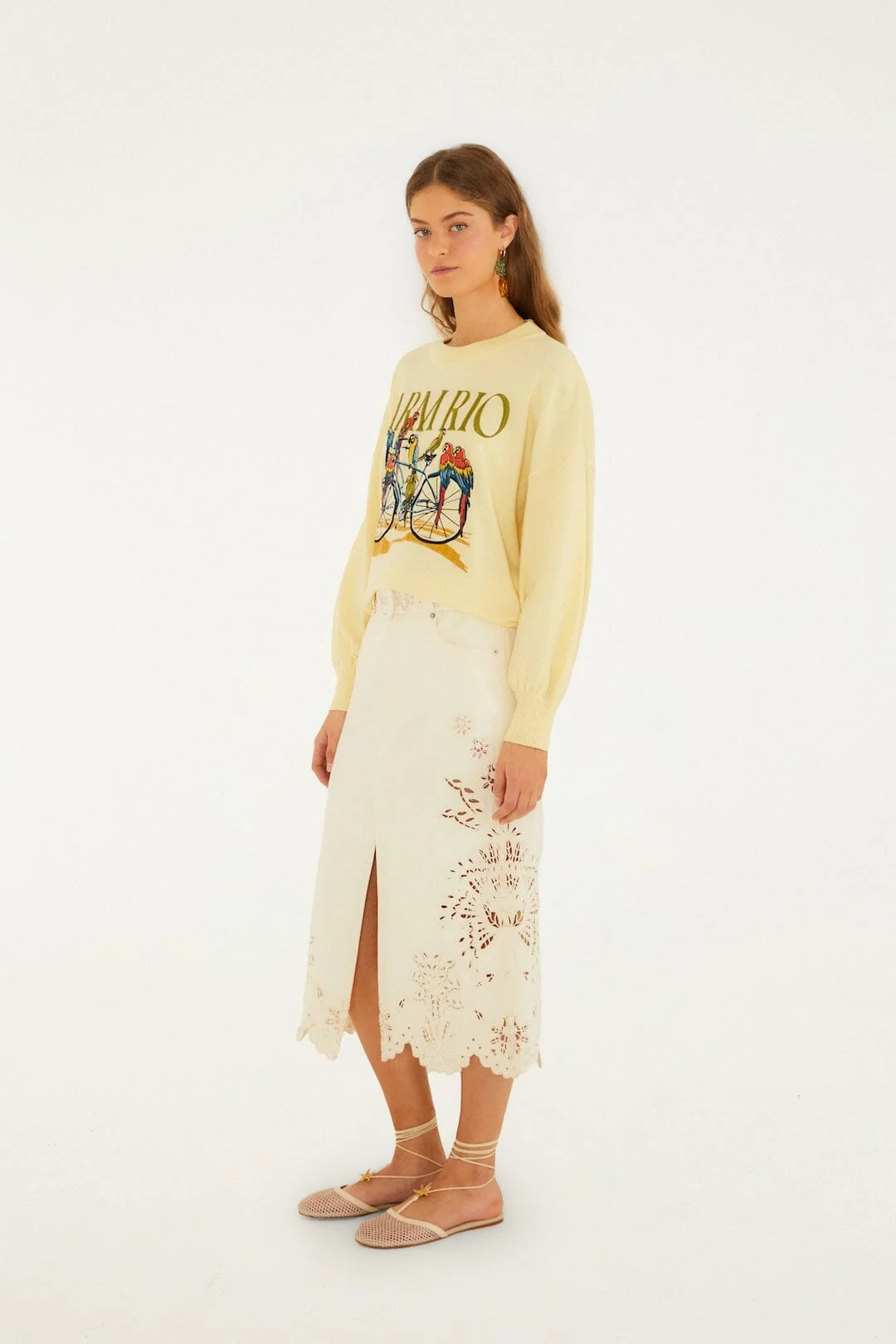Yellow Birds Bicycle Embroidered Sweater