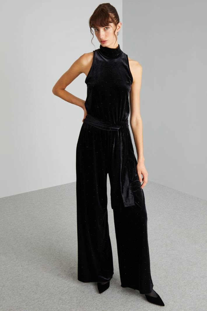 Velvet-jersey jumpsuit - BLACK