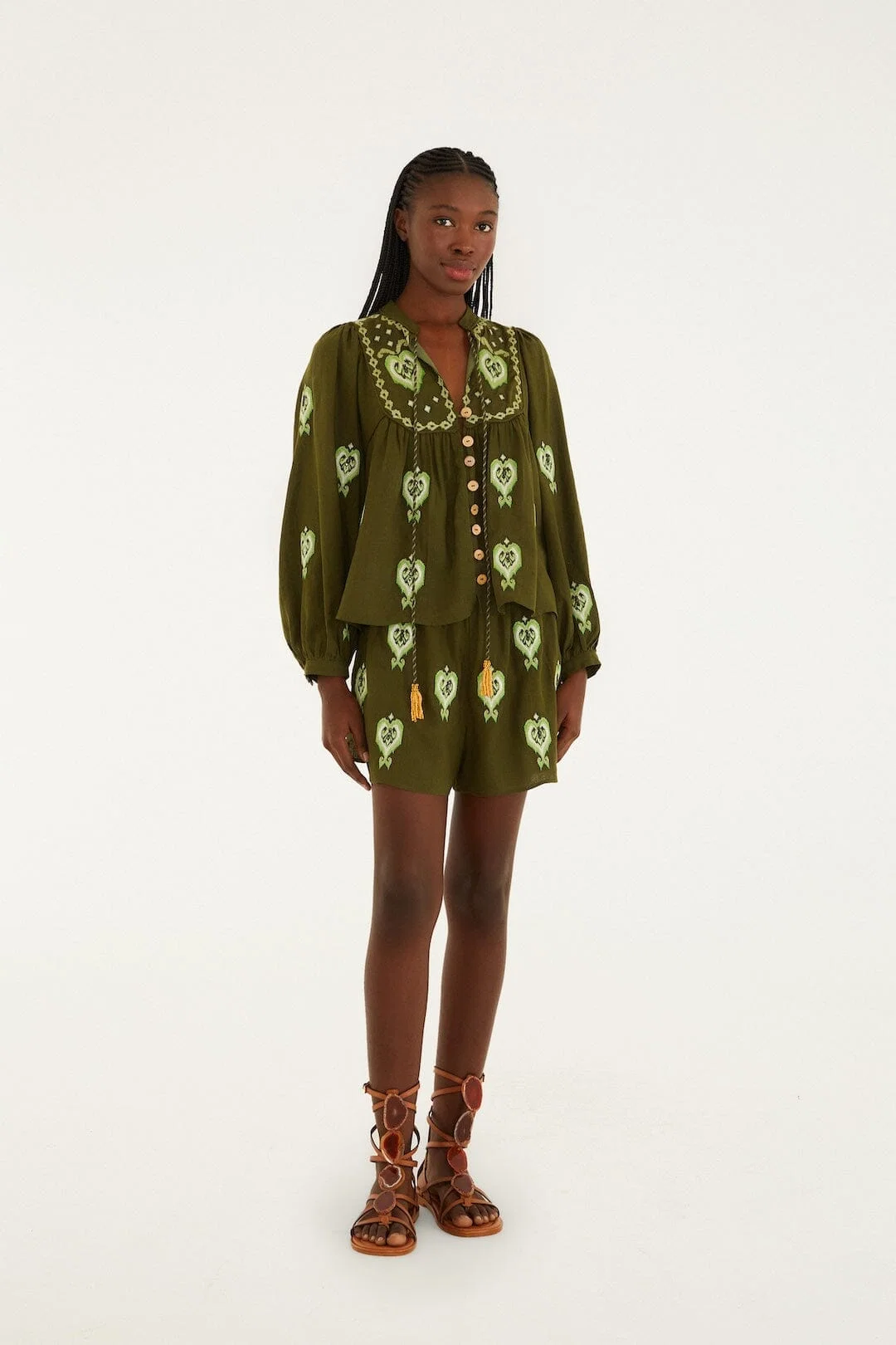 Green Heart Tapestry Embroidered Shorts