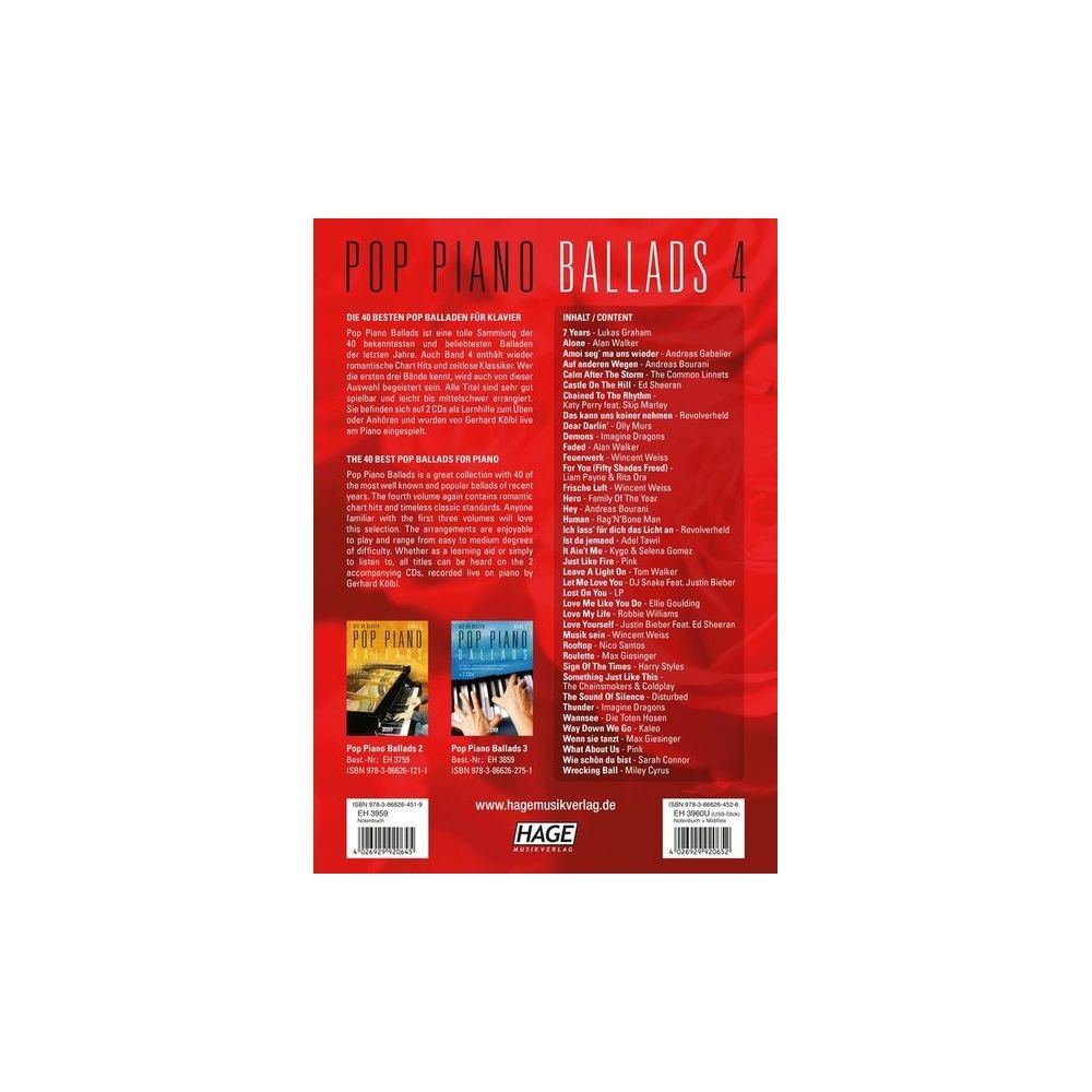 Hage Musikverlag Pop Piano Ballads 4 – Thomann Ireland