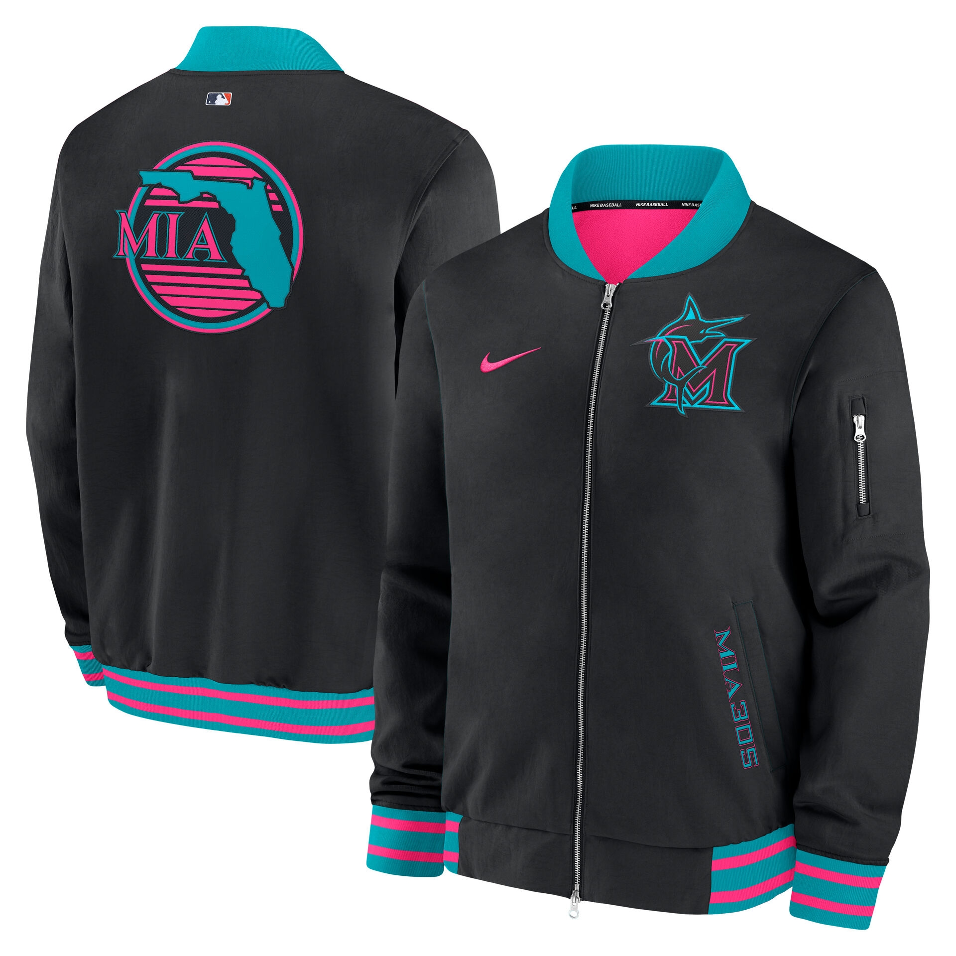 Miami Marlins City Connect 2026 MLB Authentic Dugout Bomber Jacket Black
