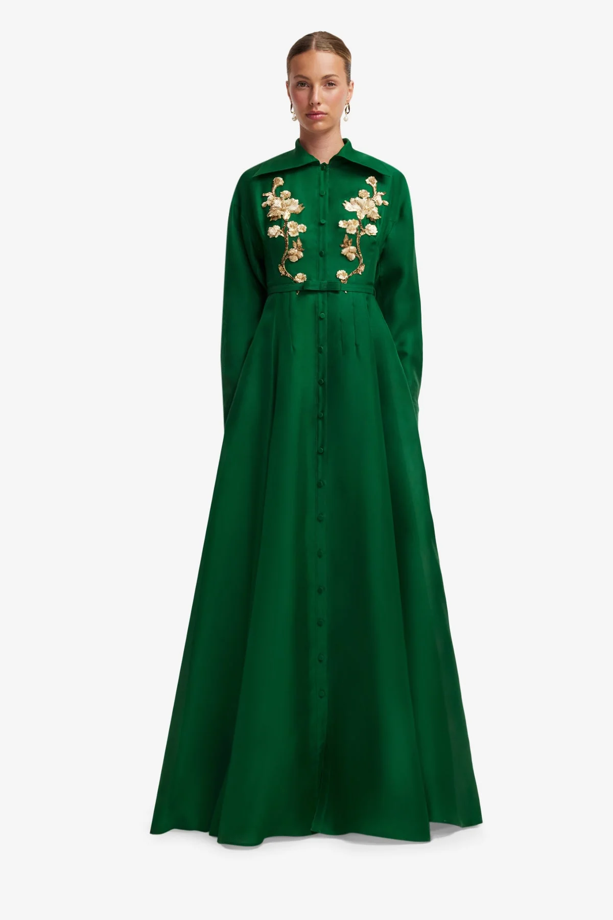 Josephine Embellished Silk Gown - Forest