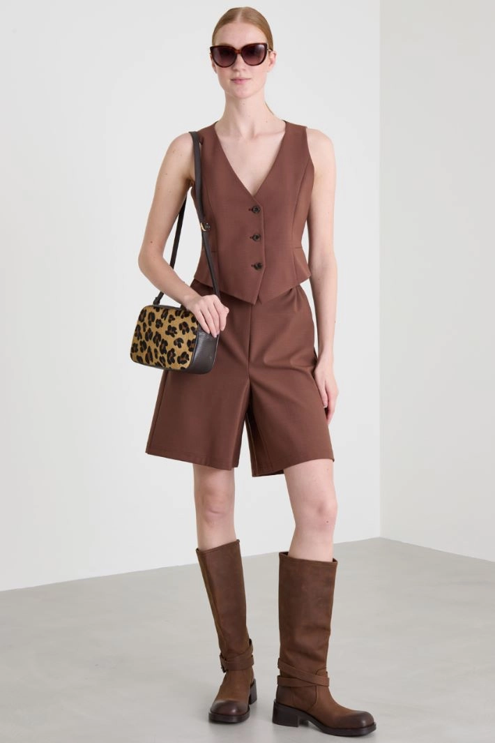 Wool canvas shorts - BROWN