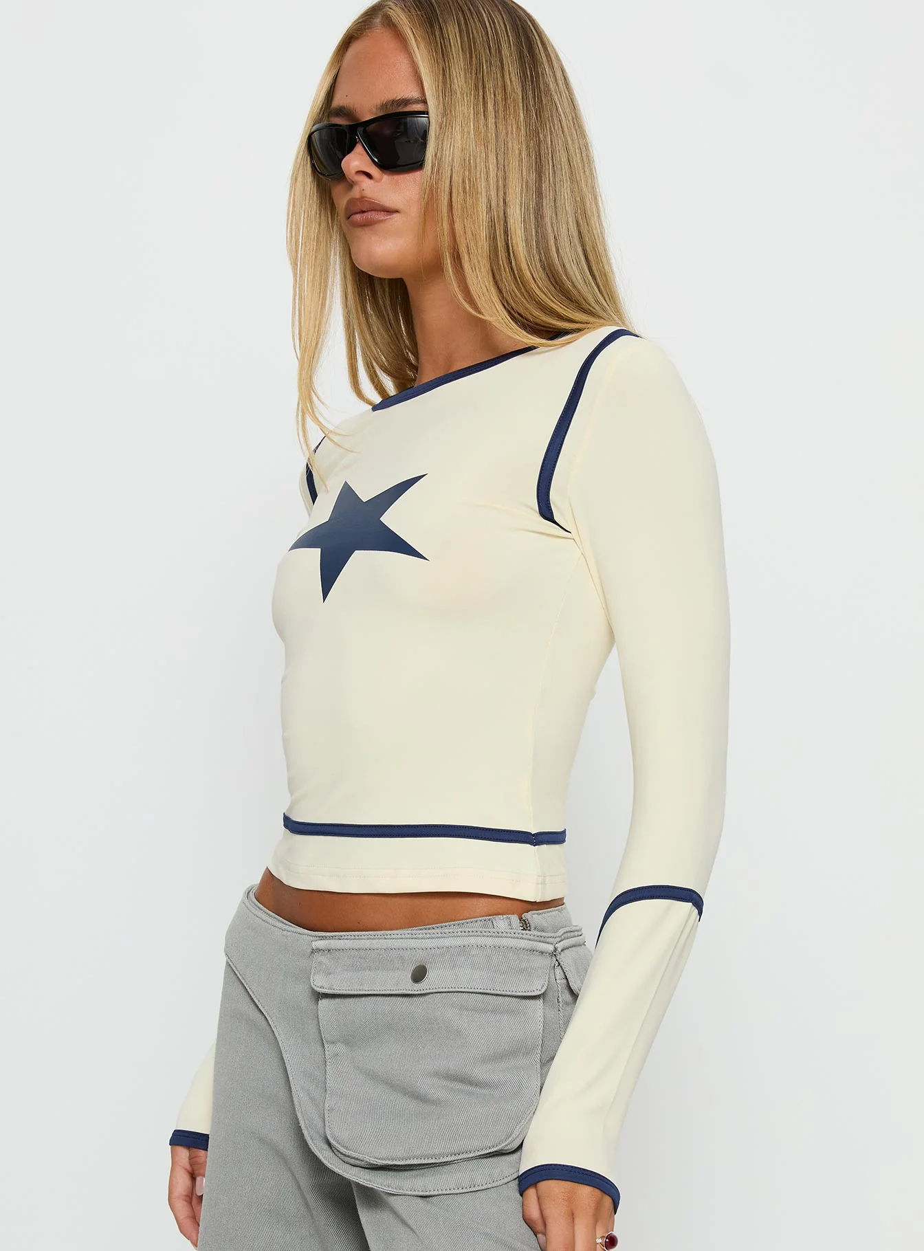 Starshot Long Sleeve Graphic Top Cream