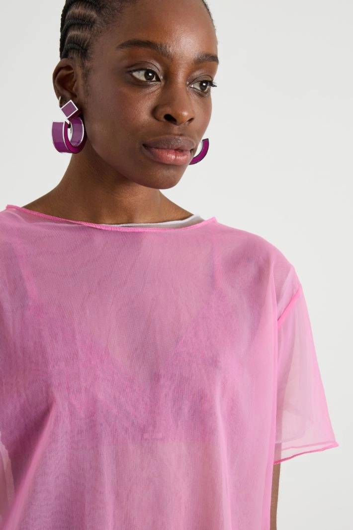 Set of two tulle jersey T-shirts - FUCHSIA