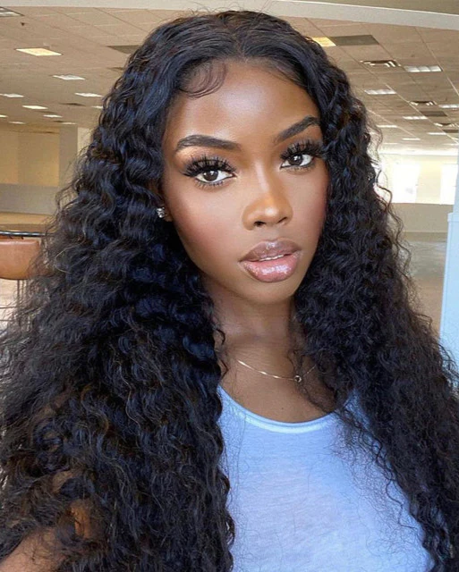 Ophirawig 6x5 Invisible Knots Glueless Deep Curly Wig Pre-cut Lace Natural Black Beginner Friendly