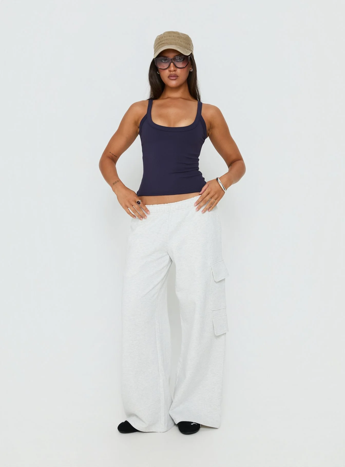 Kasper Cinched Longline Tank Top Navy