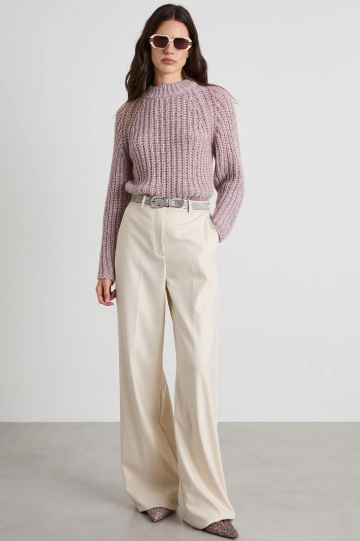 Lamé pinstriped palazzo trousers - CREAM