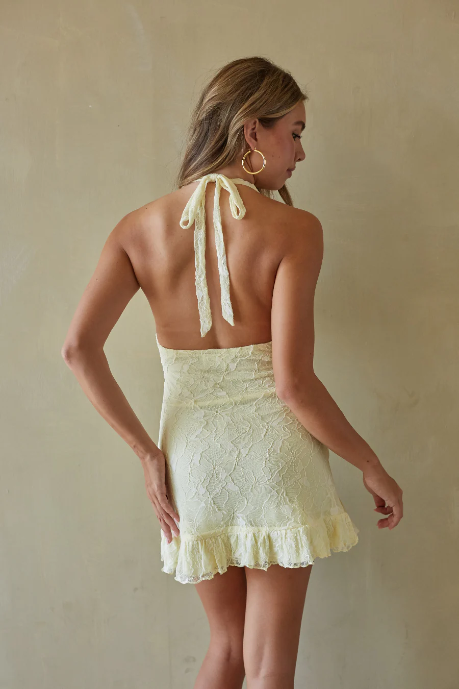 Fleur Lace Halter Ruffled Mini Dress