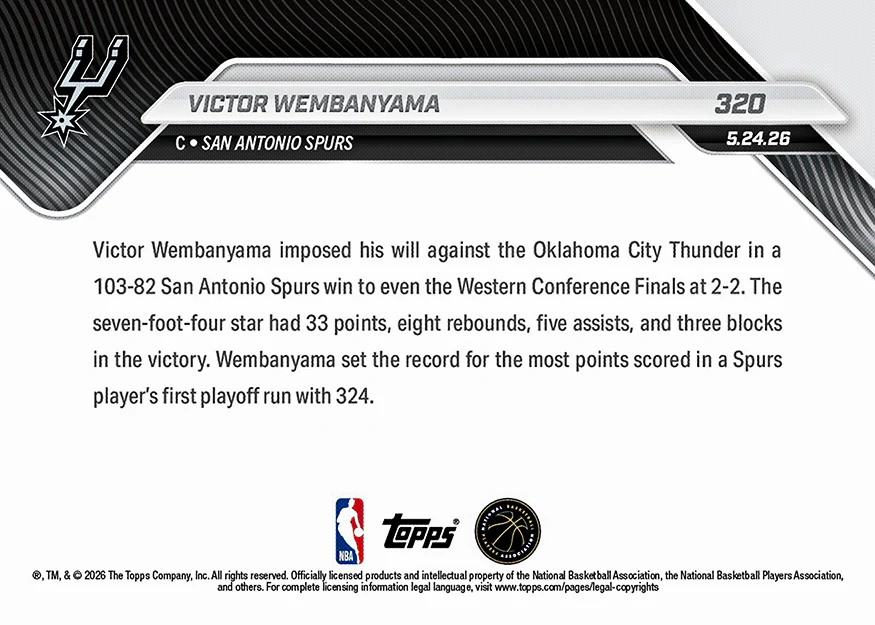 Victor Wembanyama - 2025-26 NBA Topps NOW® - Card 320