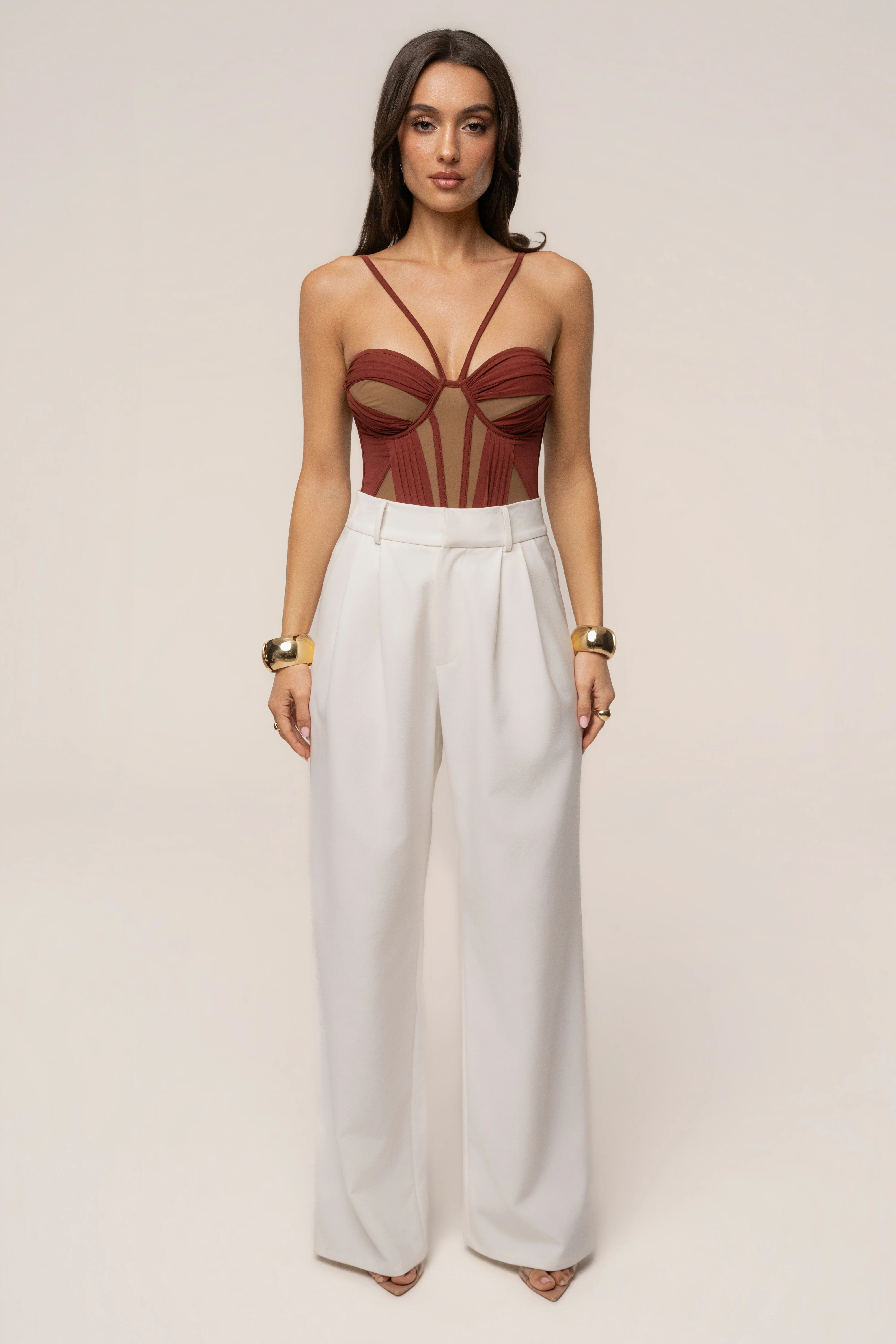 Maroon Illusion Contrast Bodysuit