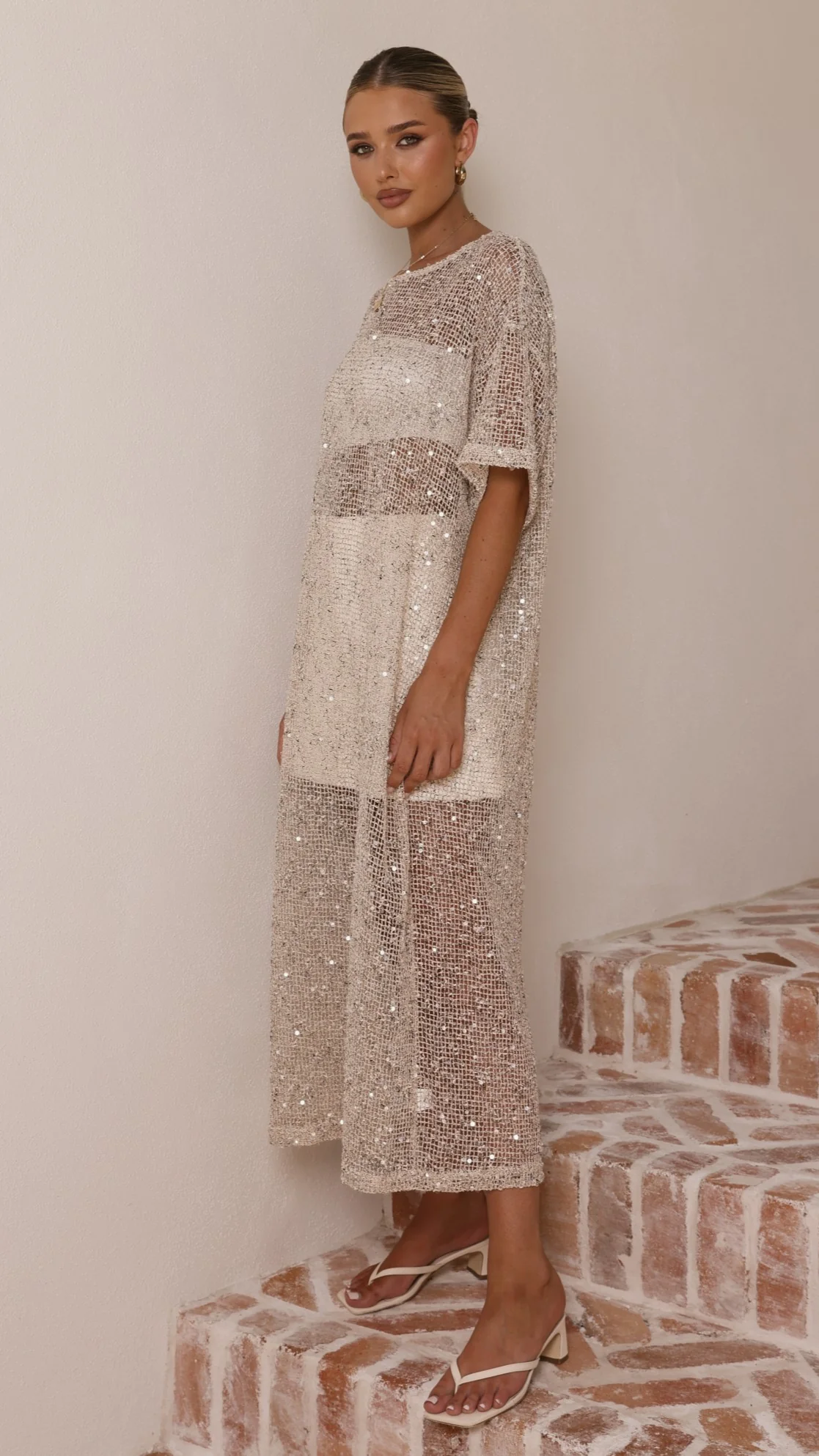 Zinnia Sequins Maxi Dress - Beige