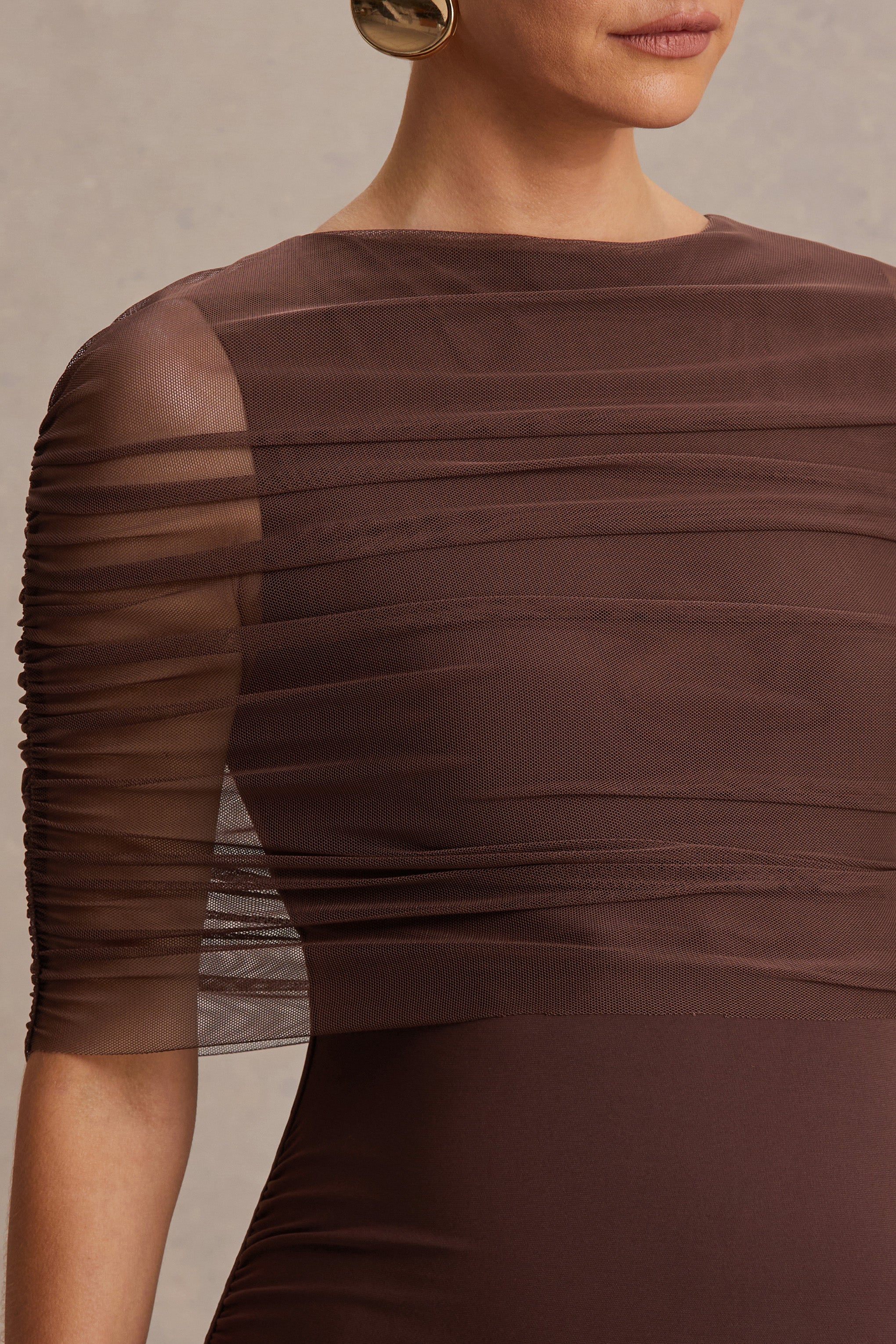 Zaria | Brown Crew-Neck Maternity Maxi Dress With Cape-Overlay