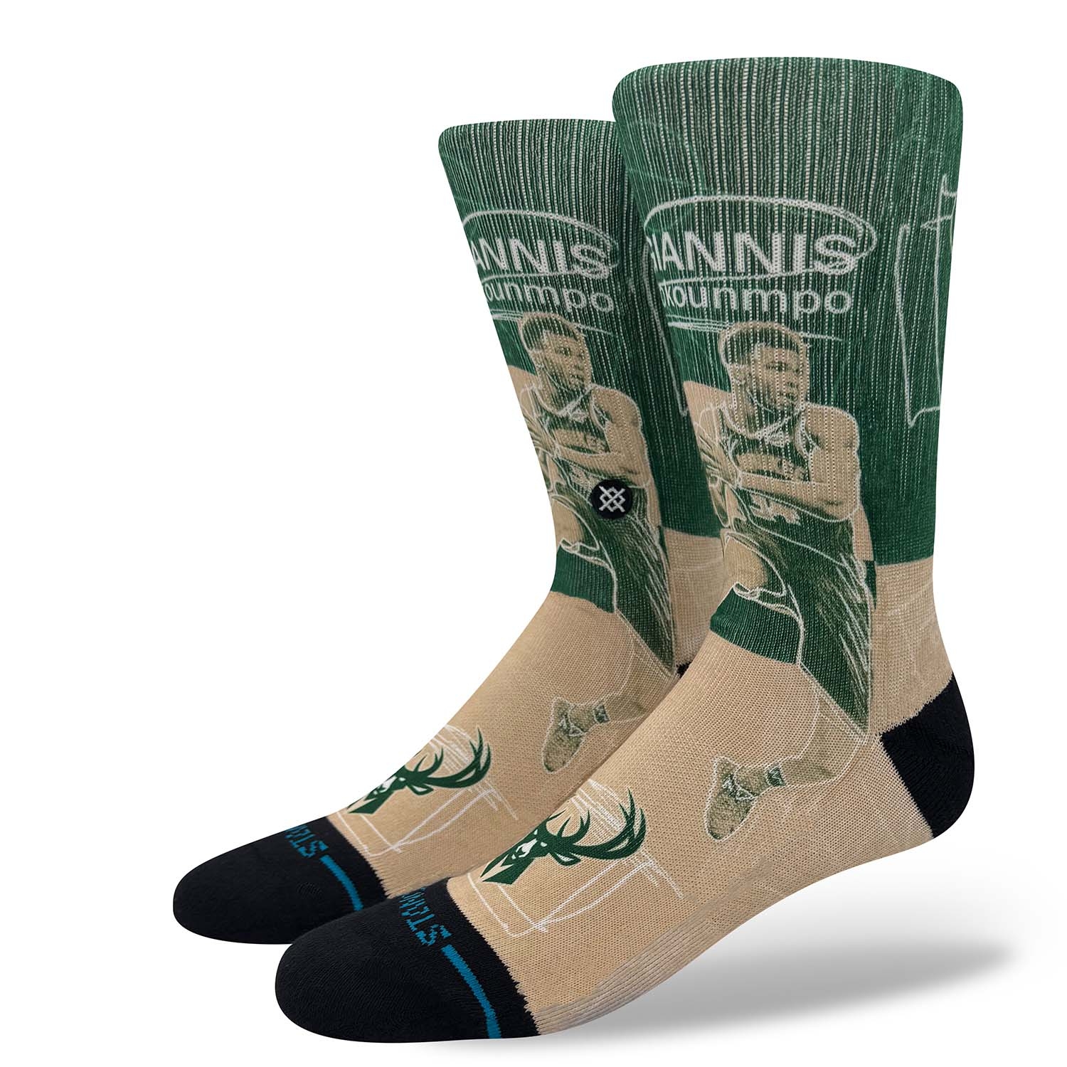 Giannis Antetokounmpo Milwaukee Bucks Stance Pasted Crew Socks