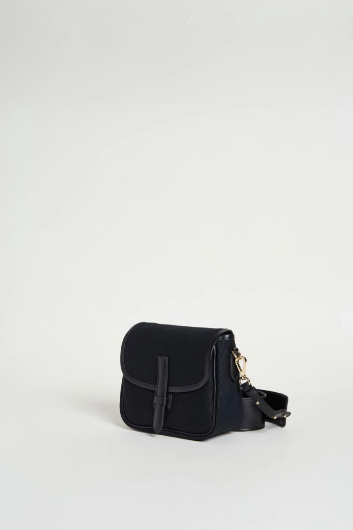 Leather-trimmed canvas shoulder bag - BLACK
