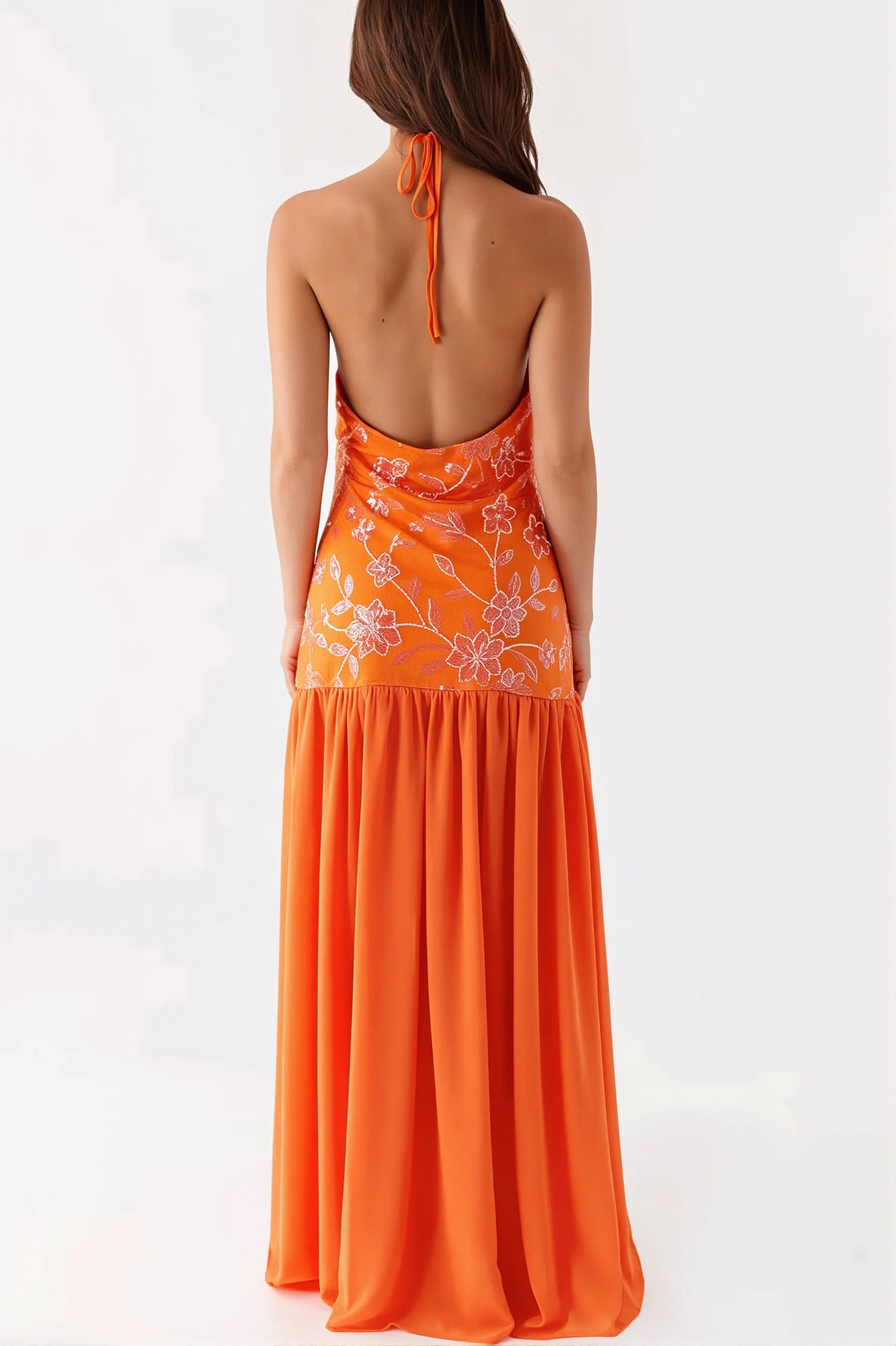 Beaded Splice Halter Neck Split Maxi Dress
