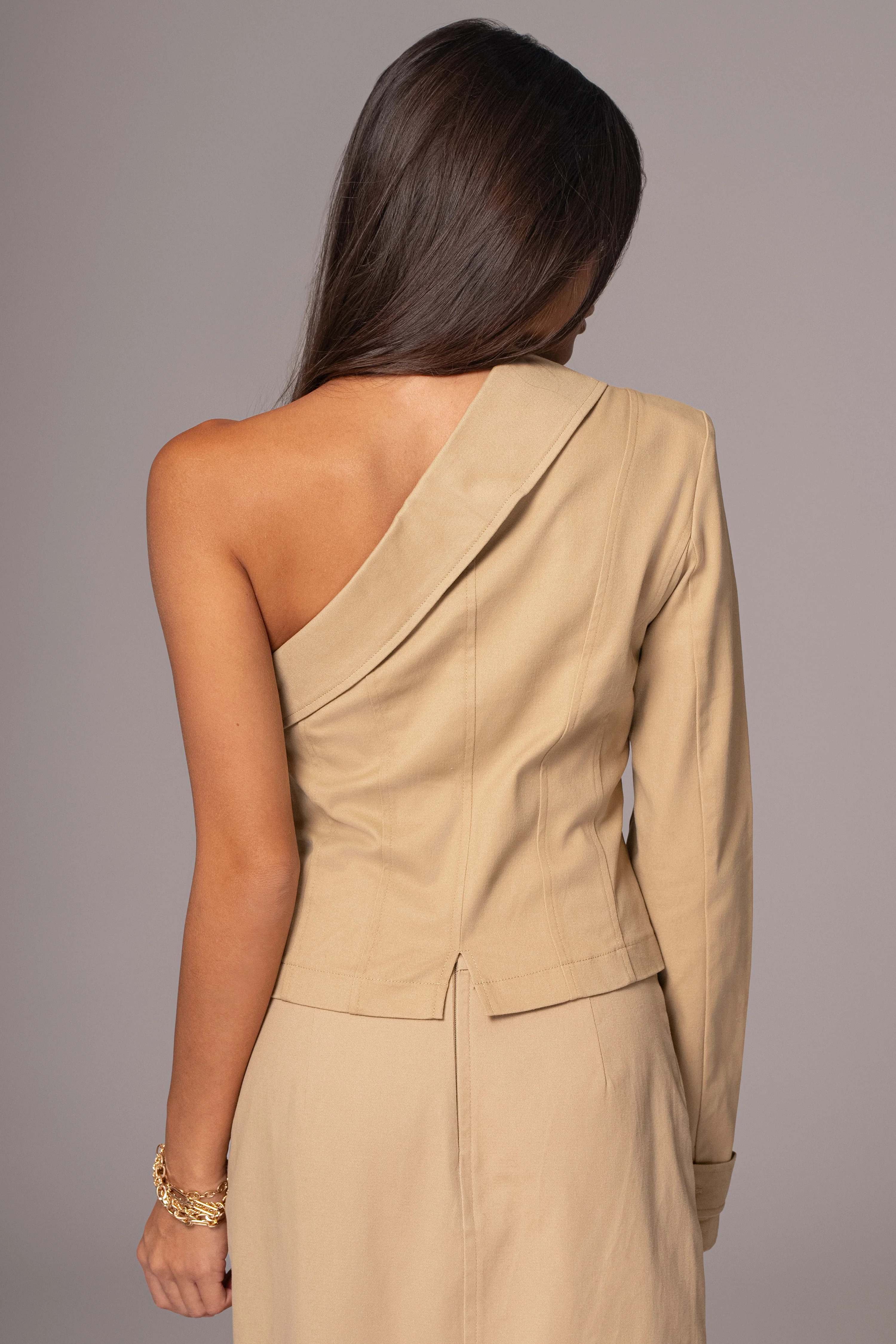 Khaki Amal One Shoulder Top