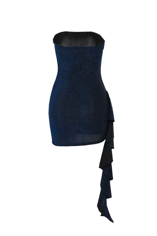 Strapless Blue Ruched Tight Short Dress with Train