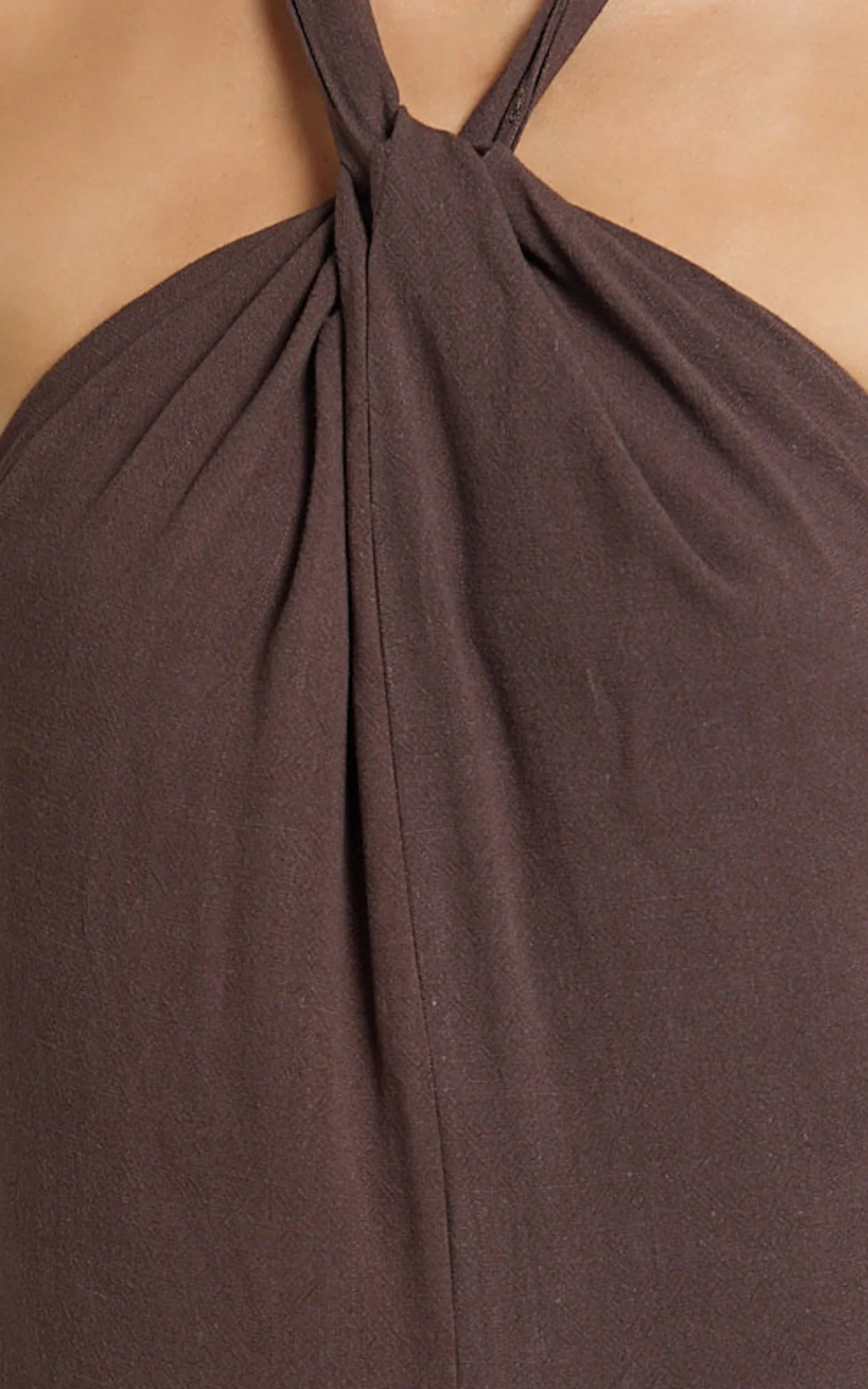 Hilda Maxi Dress - Knot Detail Halter Neck Maxi Dress in Chocolate