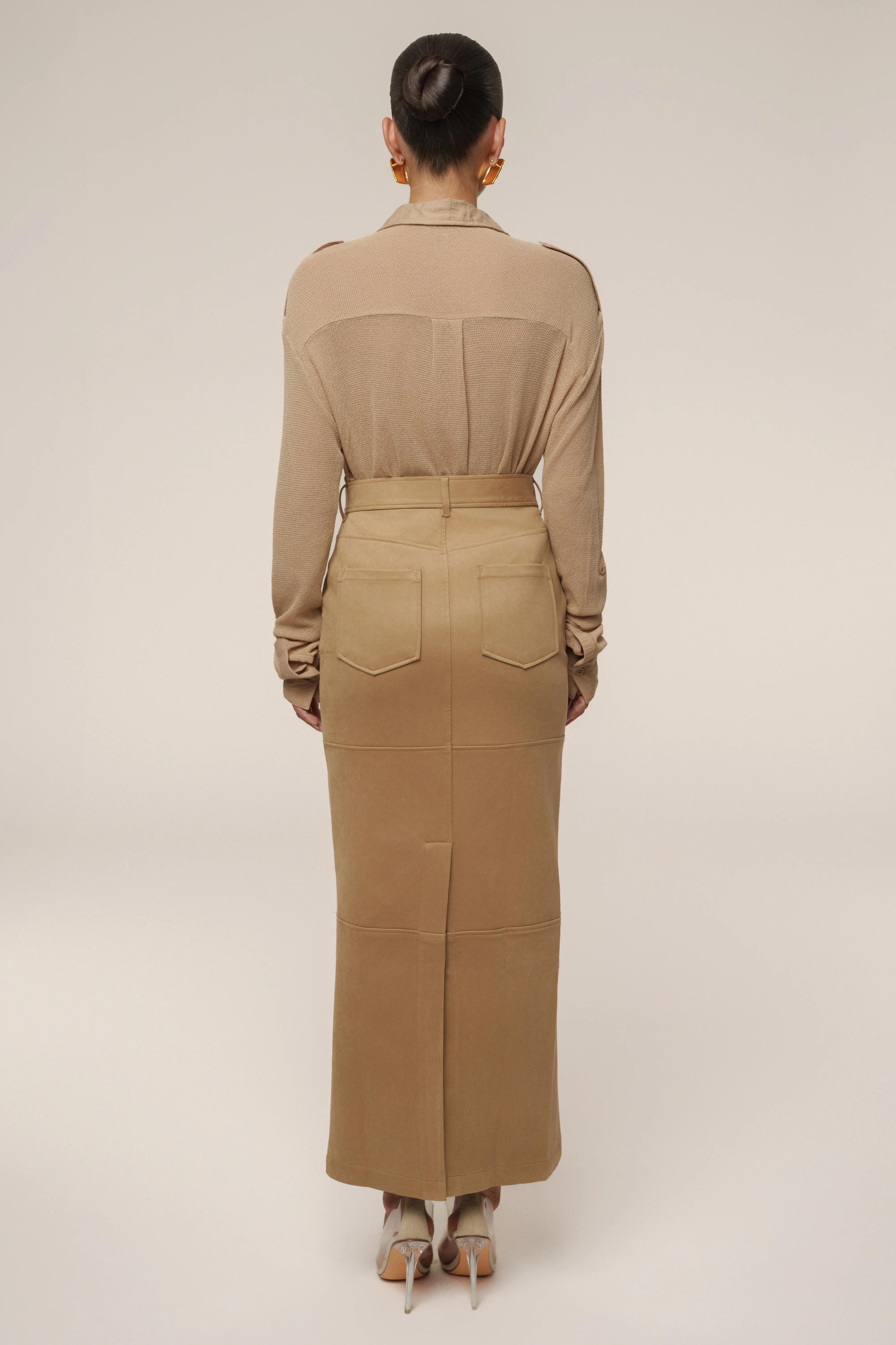 Beige Joy Suede Maxi Skirt
