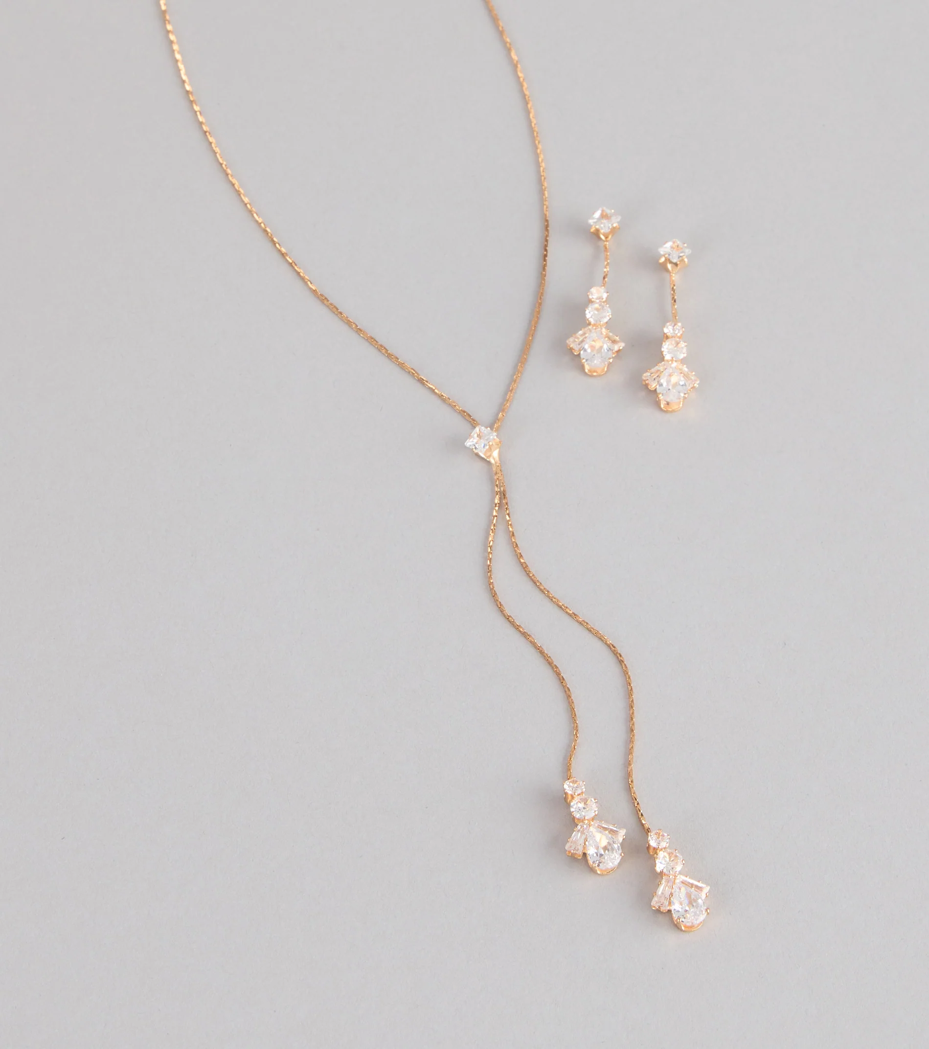 Soft Sparkle Rhinestone Lariat Necklace And Earrings Set