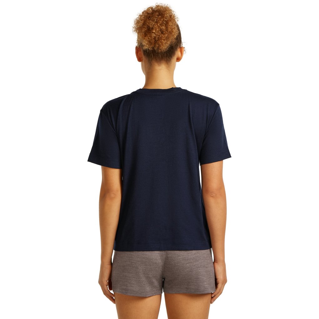 Icebreaker Merino 150 Tech Lite Relaxed V Neck T-Shirt Women - Midnight Navy