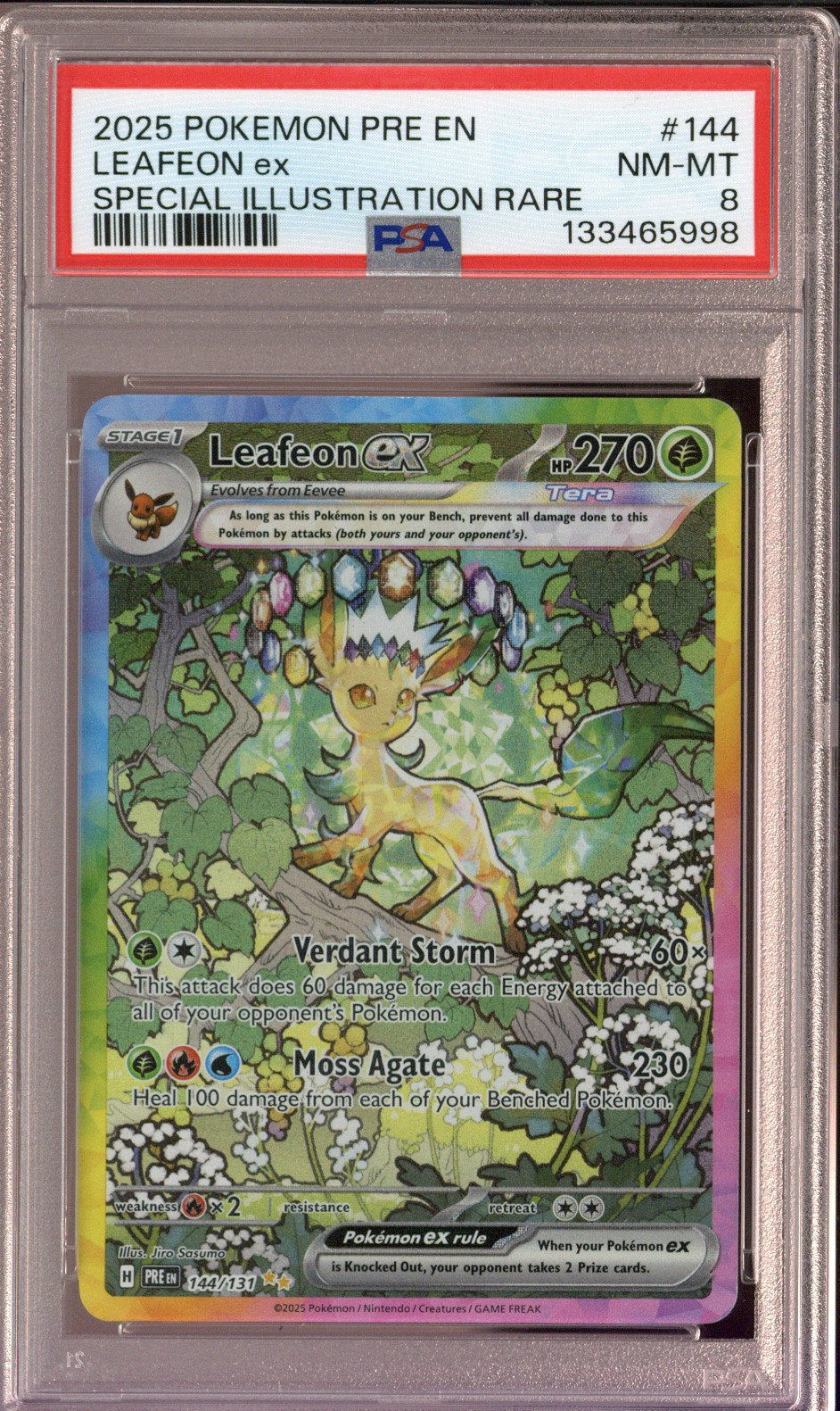 2025 Pokemon Prismatic Evolutions Leafeon Ex 144/131 PSA 8