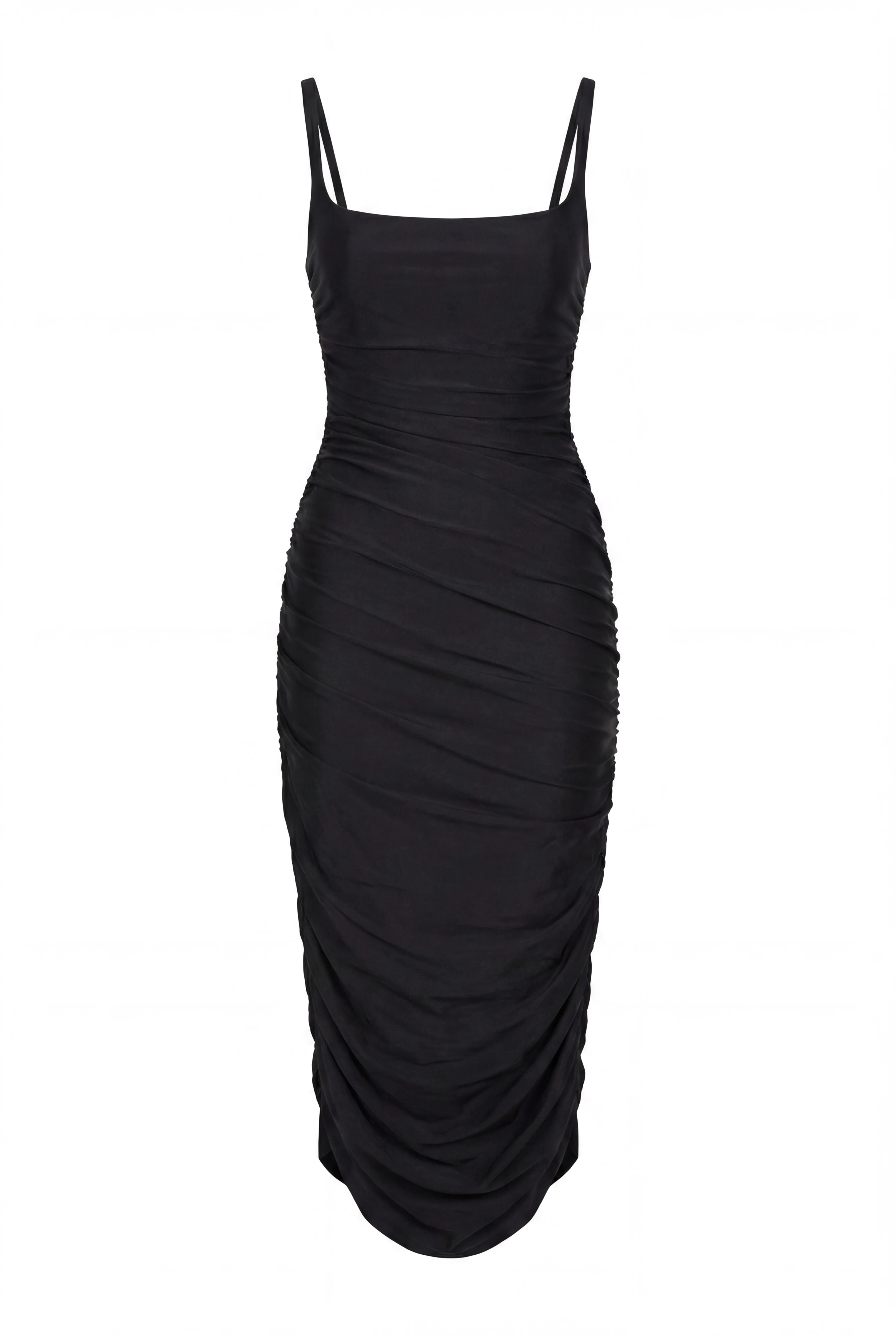 Black Draped Midi Dress