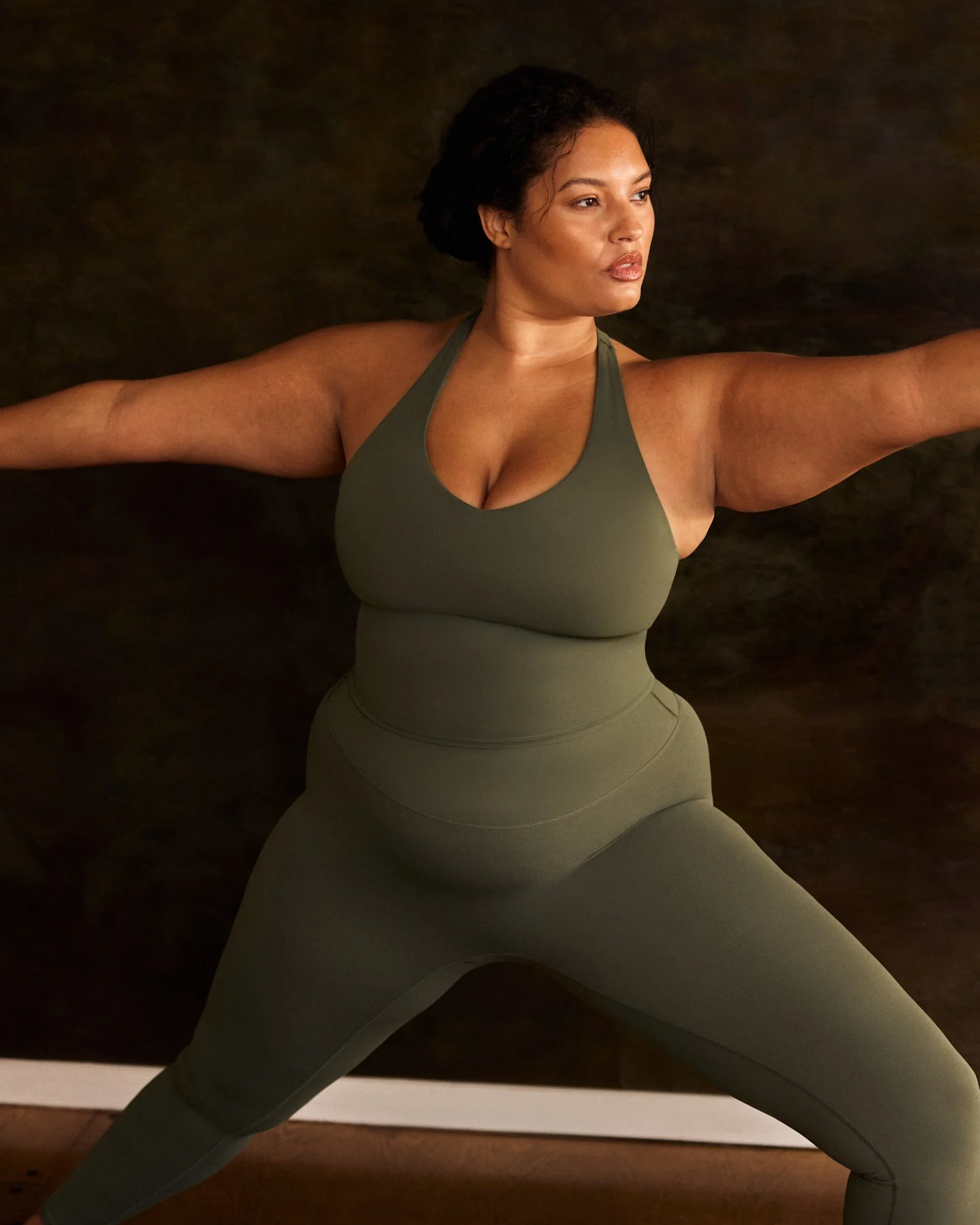 SoftMotion™ Racer Back Mid Vest with Built in Bra Shelf with Grey Logo | Dark Khaki
