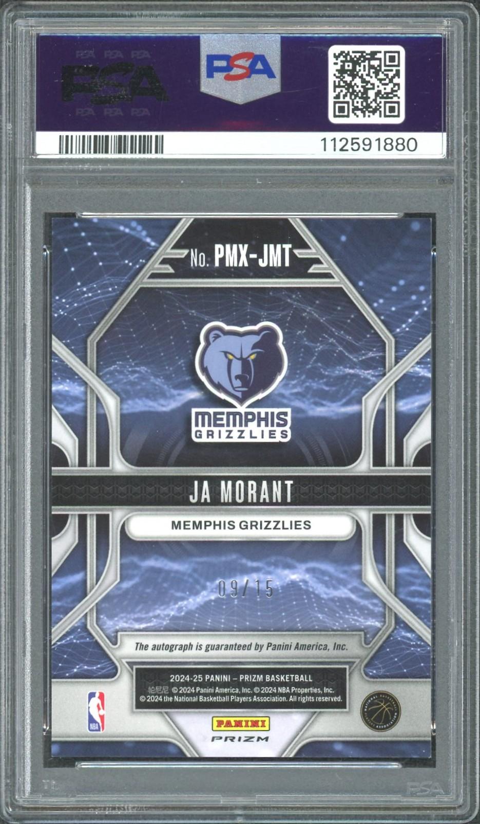 2024/25 Panini Prizm Ja Morant Prizmatrix /15 Auto PSA 9