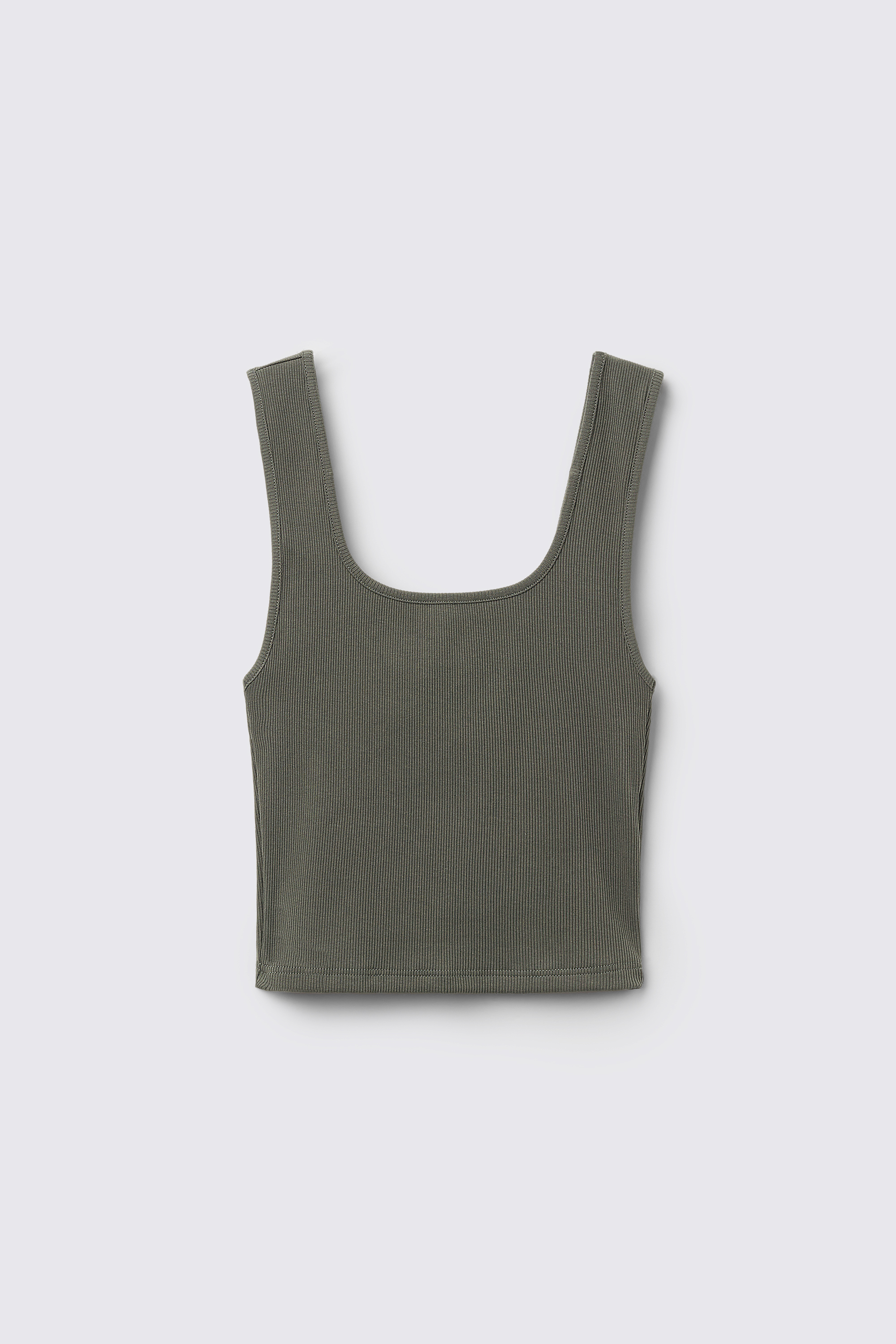 Ribbed Cotton Crop Top with Wide Shoulder Straps